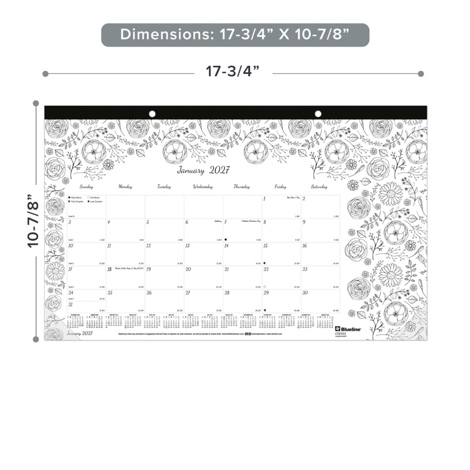2027 Blueline DoodlePlan Monthly Desk Pad Coloring Calendar, 17-3/4in x 10-7/8in, January To December, C2917001, Total Qty 1 - Image 4