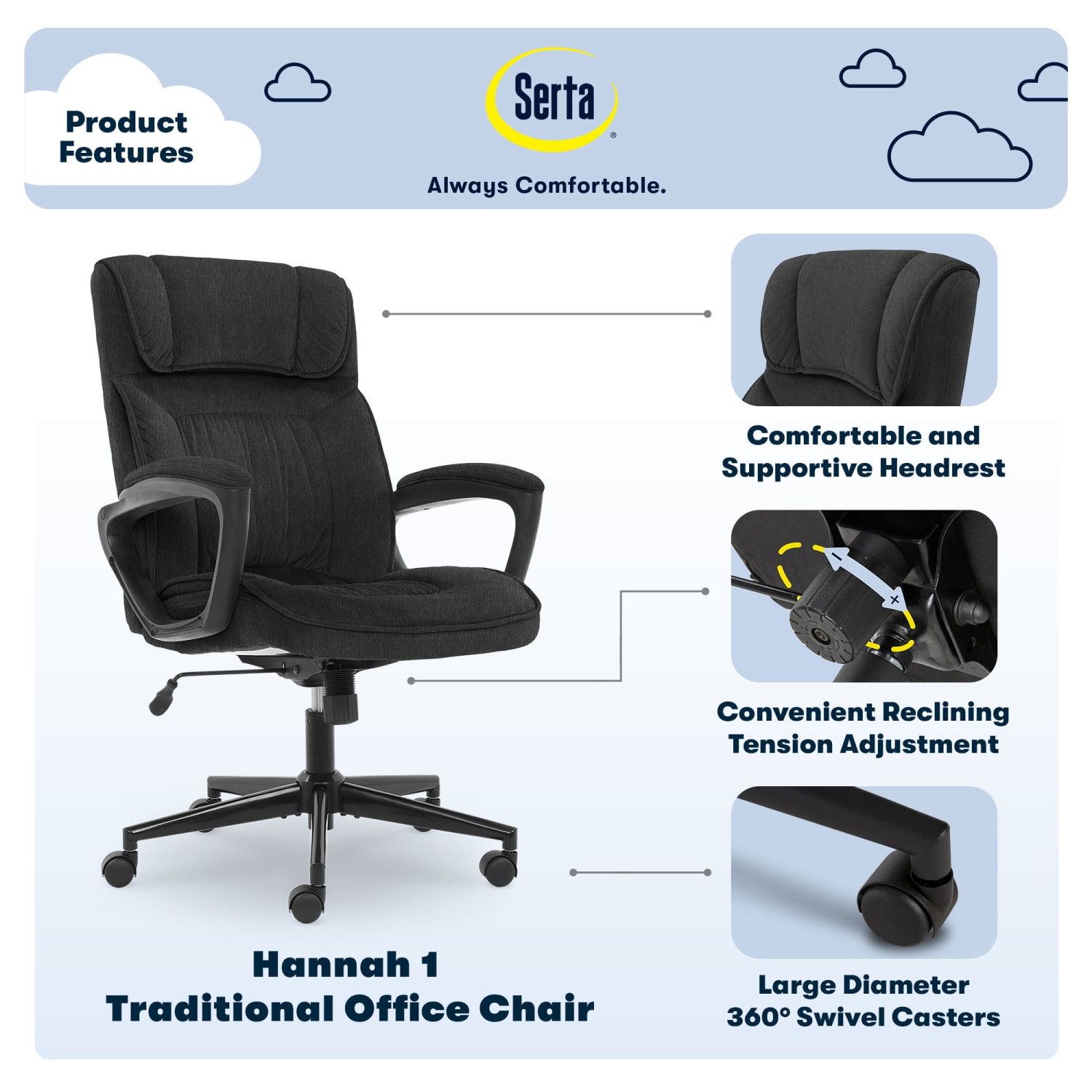 Serta Style Hannah I HighBack Office Chair Microfiber Comfort Black PopularChairscom Serta Style Hannah I High Back Office Chair Microfiber Comfort Black PopularChairscom