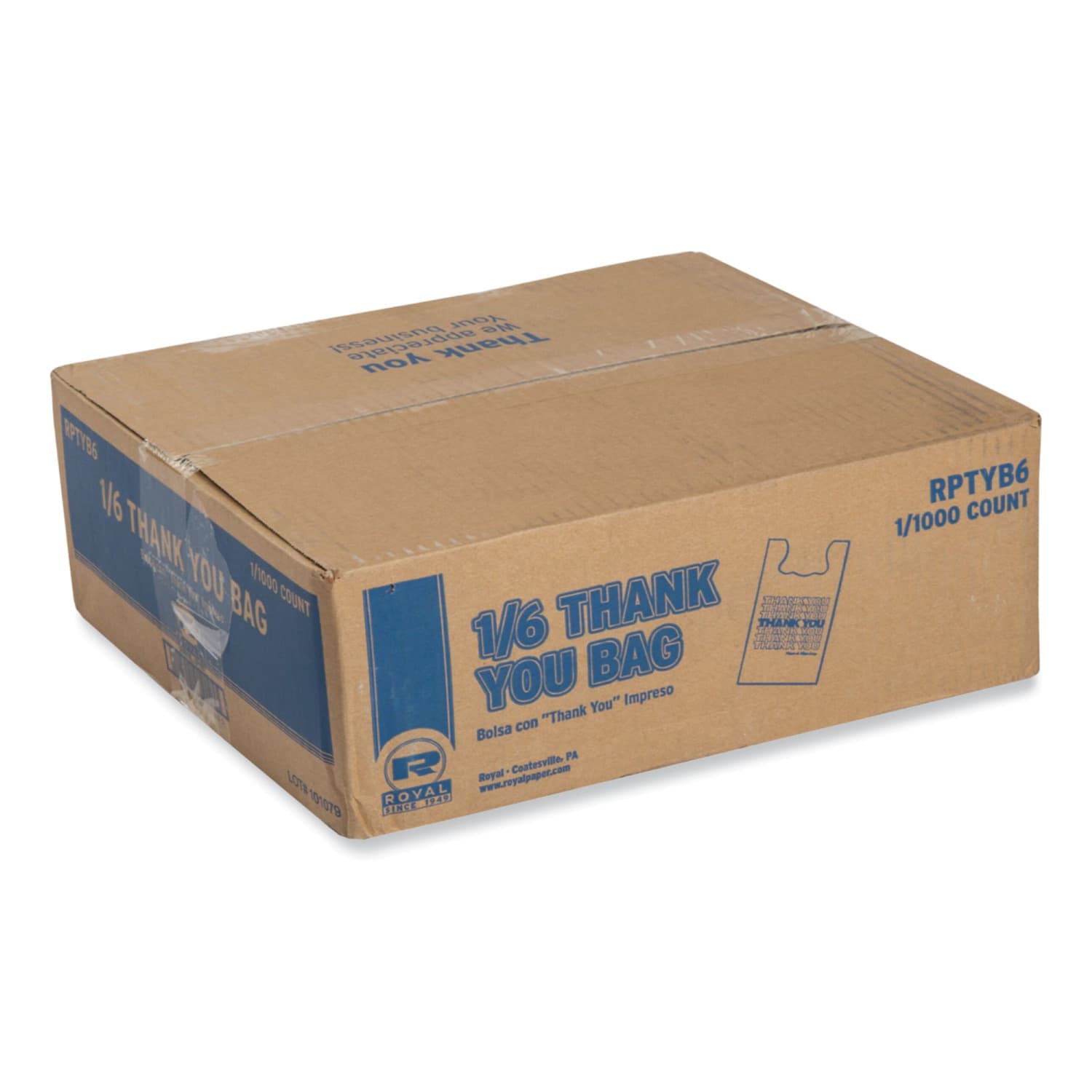 AmerCareRoyal Thank You Bags, 11-1/2in x 6-1/2in x 21, White/Red, Carton Of 1,000 Bags