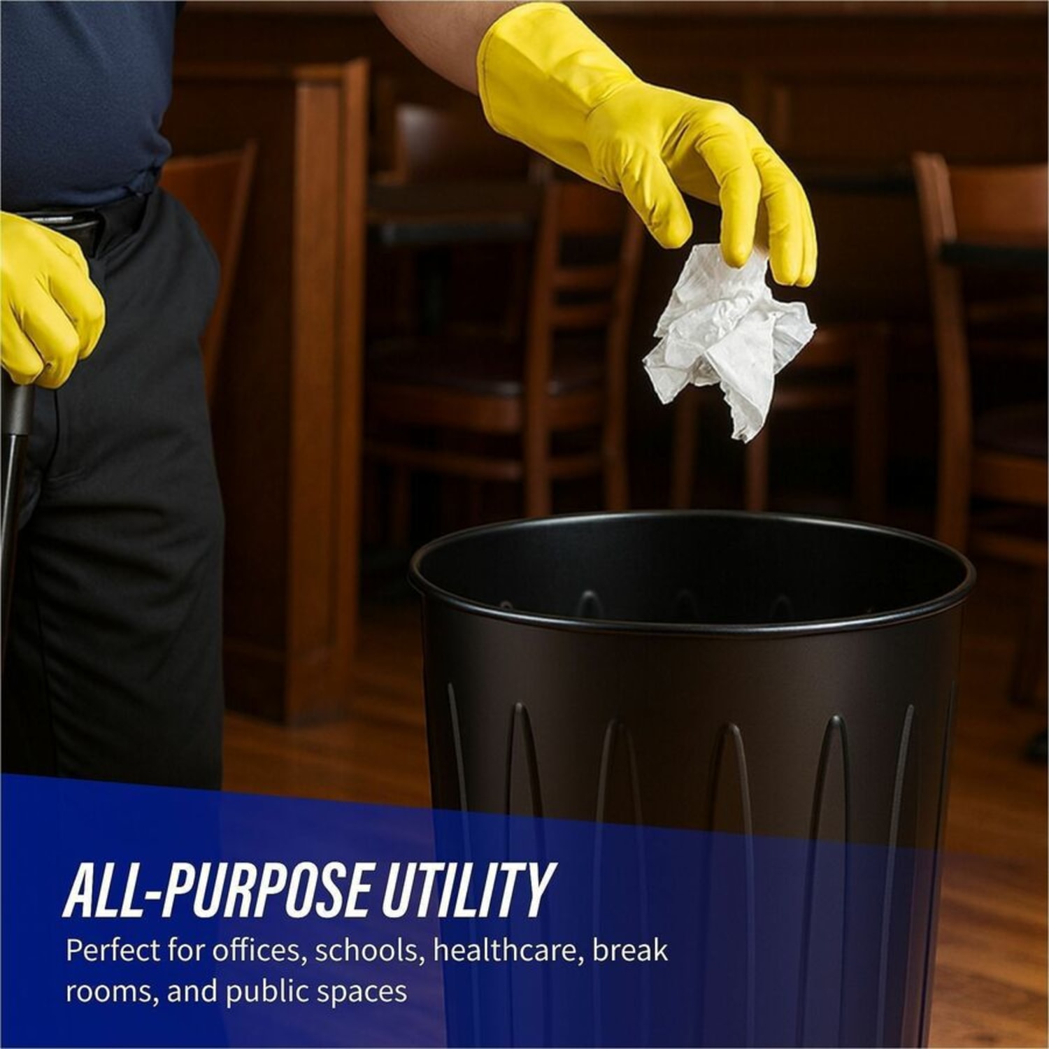 Genuine Joe 6-gallon Fire-safe Trash Can - 6 gal Capacity - Fire-Safe, Sturdy - 14in Height x 13in Diameter - Metal, Steel - Black - 6 / Carton - Image 4
