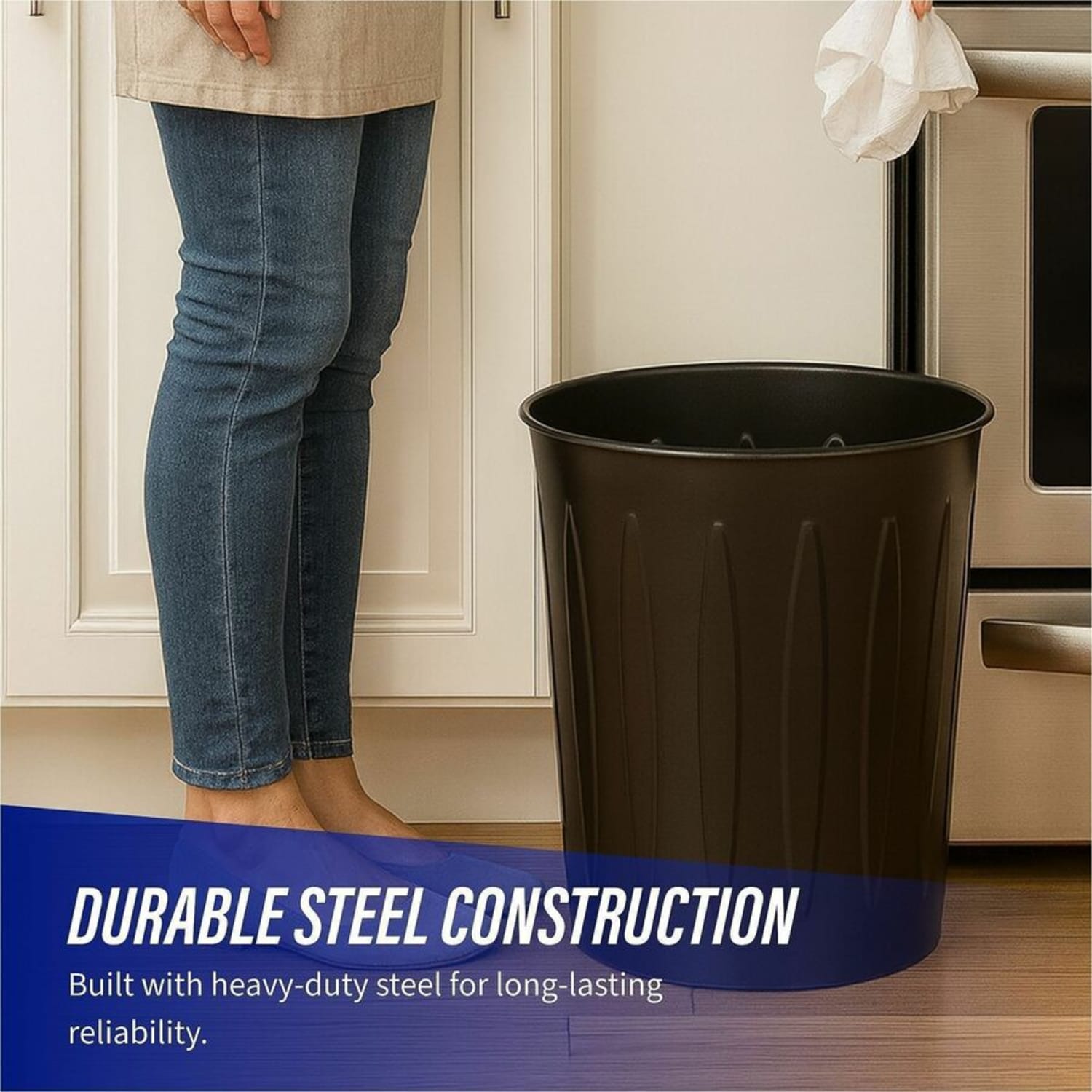 Genuine Joe 6-gallon Fire-safe Trash Can - 6 gal Capacity - Fire-Safe, Sturdy - 14in Height x 13in Diameter - Metal, Steel - Black - 6 / Carton - Image 5