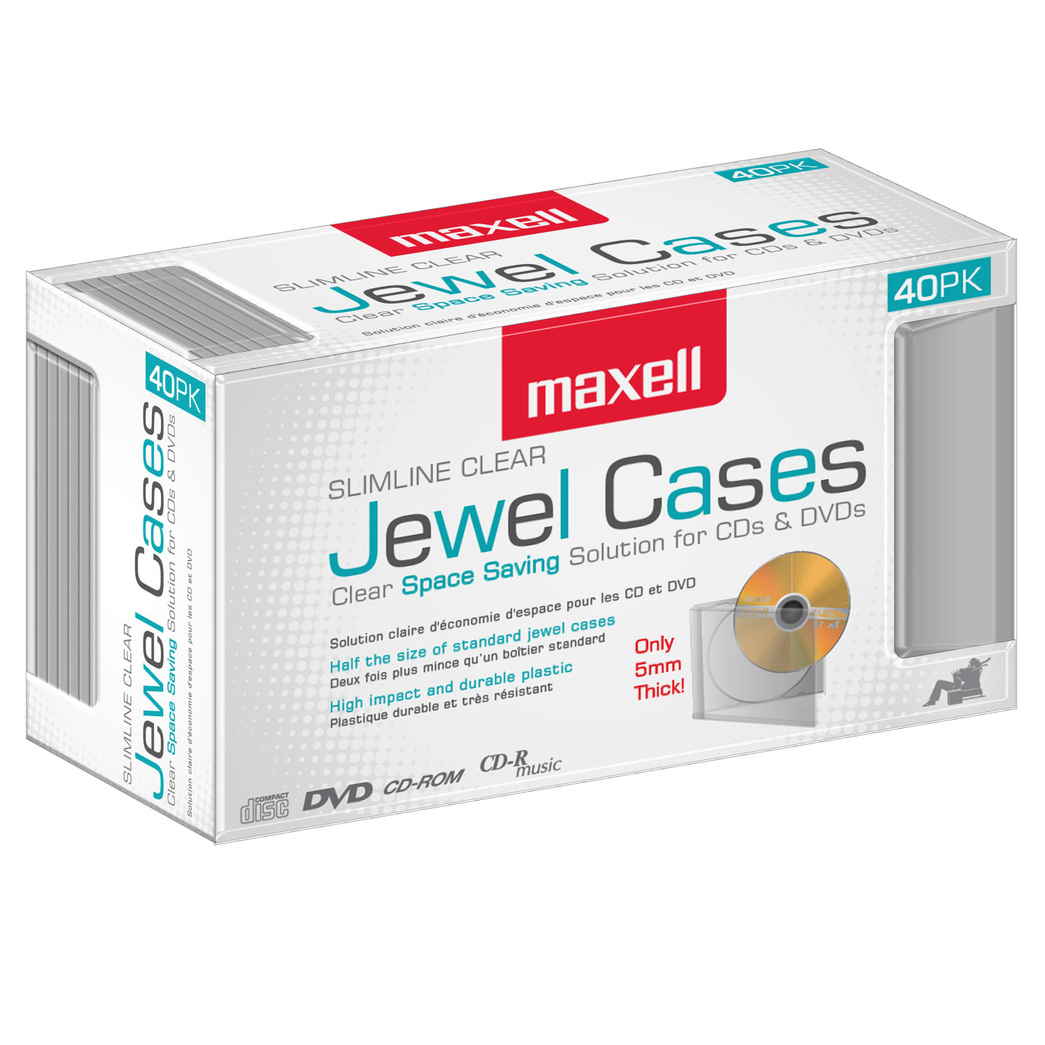 Maxell CD-365 Slimline Jewel Cases, Clear, Pack Of 40 - Image 4