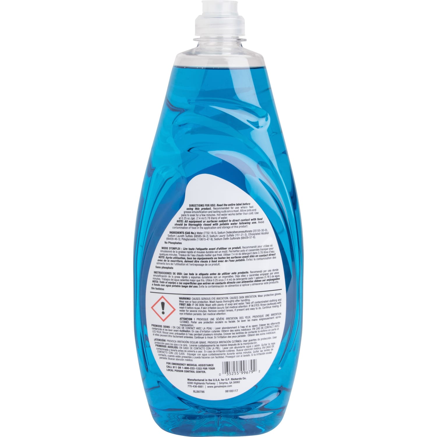 Genuine Joe Premium Dish Detergent - For Dish - Concentrate - 38 fl oz (1.2 quart) - Film-free - Blue - 1 Each - Image 5