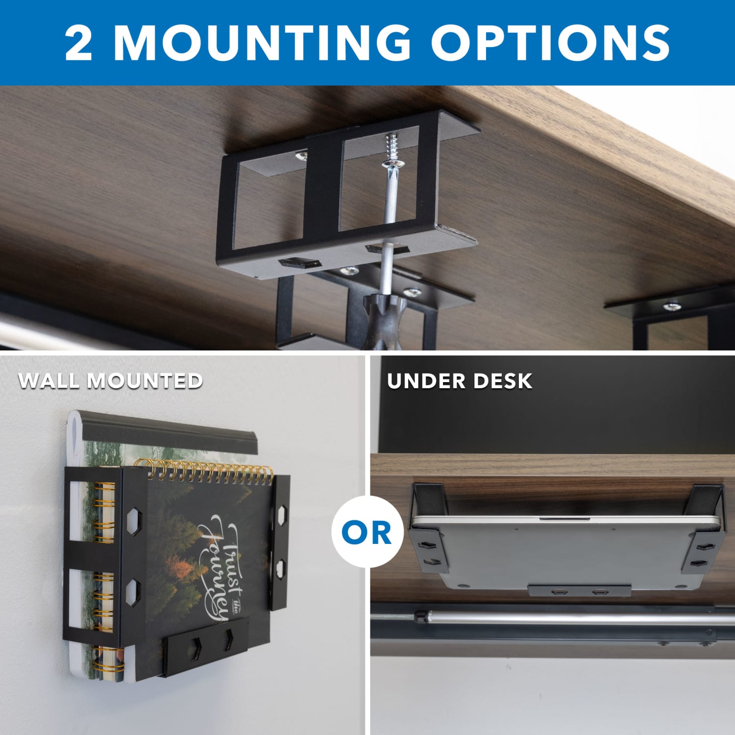 Mount-It! Under Desk Laptop Holder, 2inH x 6inW, Black - Image 6