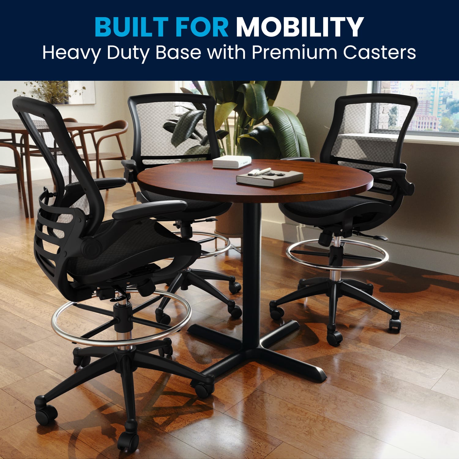 Flash Furniture Mid-Back Transparent Mesh Drafting Chair with Flip-Up Arms, Black - Image 6