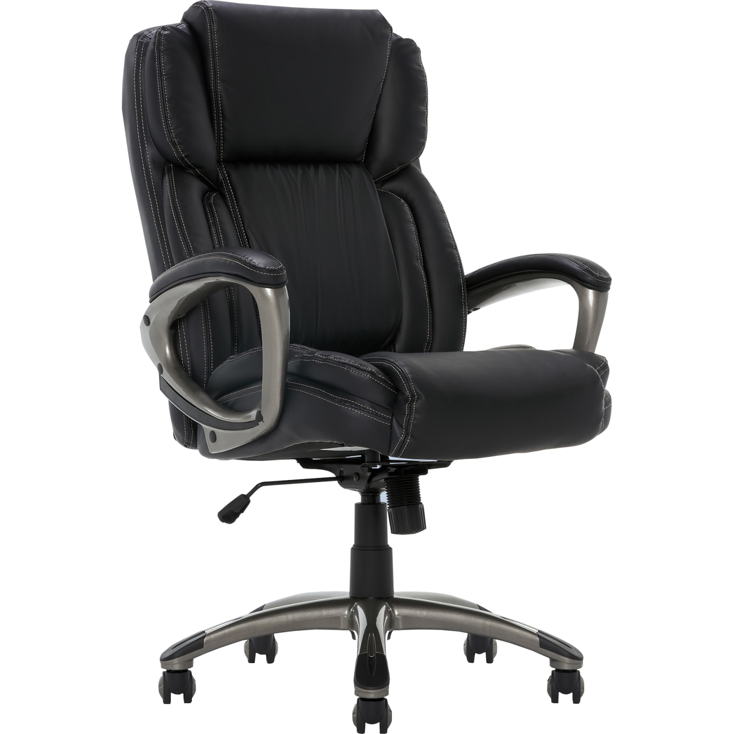 Serta Works Ergonomic Bonded Leather High-Back Office Chair, Midnight Black/Silver