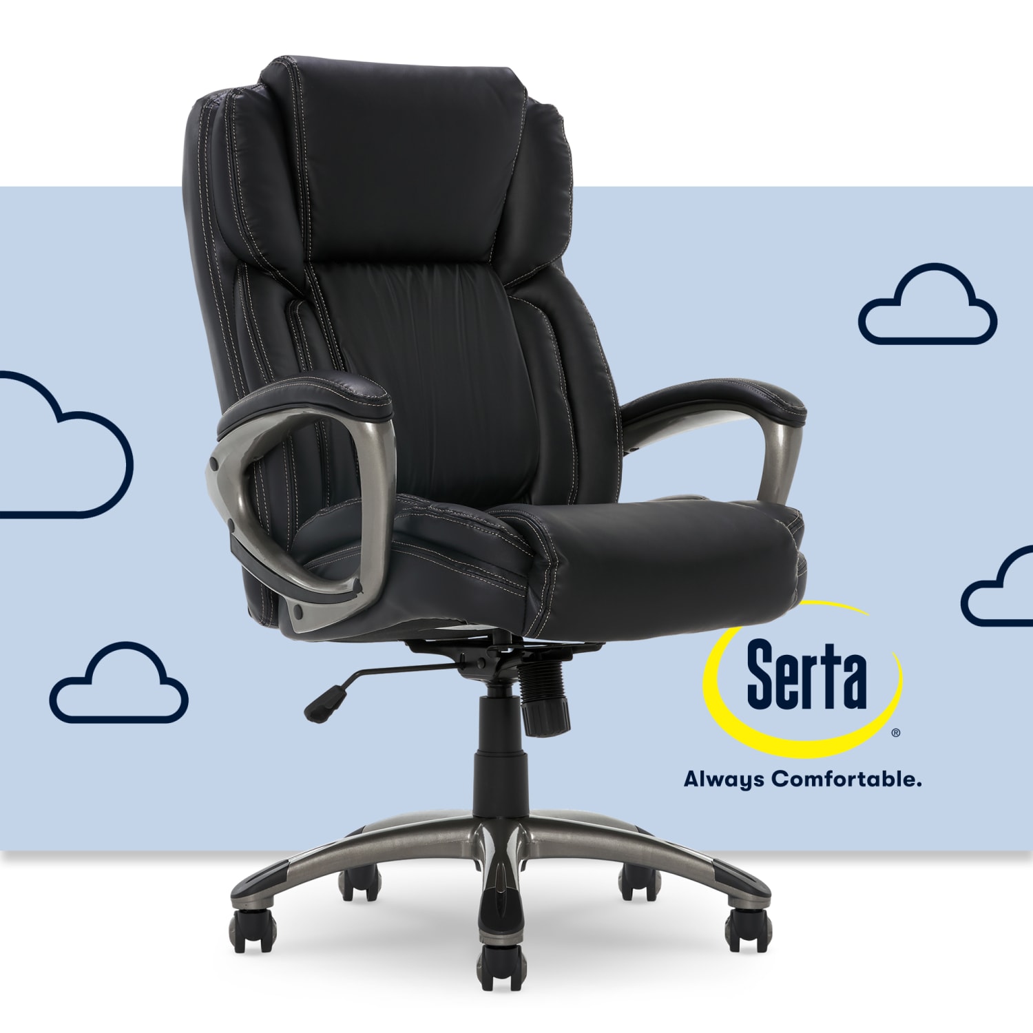 Serta Works Ergonomic Bonded Leather High Back Office Chair Midnight BlackSilver PopularChairscom