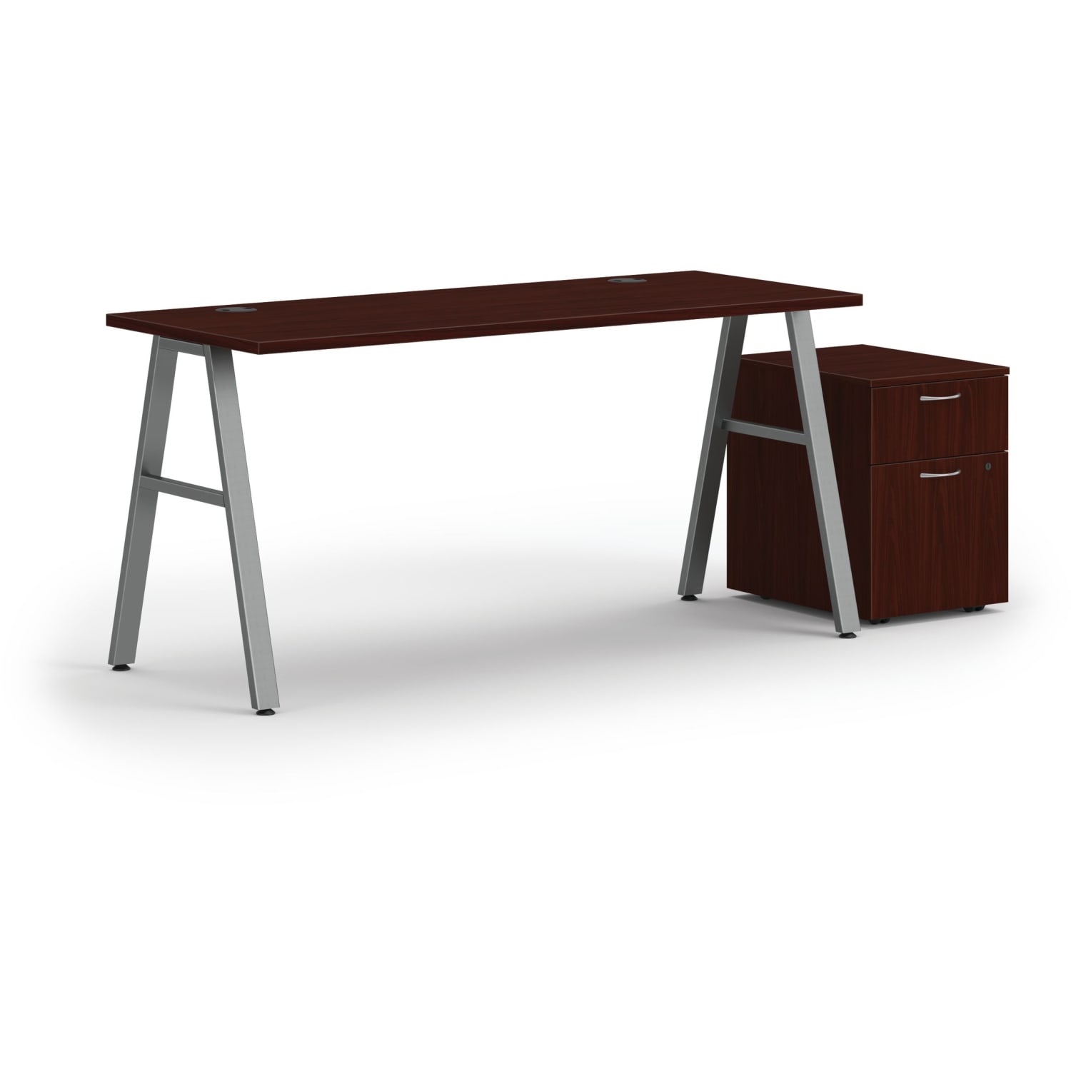 HON Mod 60inW Table Writing Desk With Mobile Storage, Silver/Traditional Mahogany - Image 3