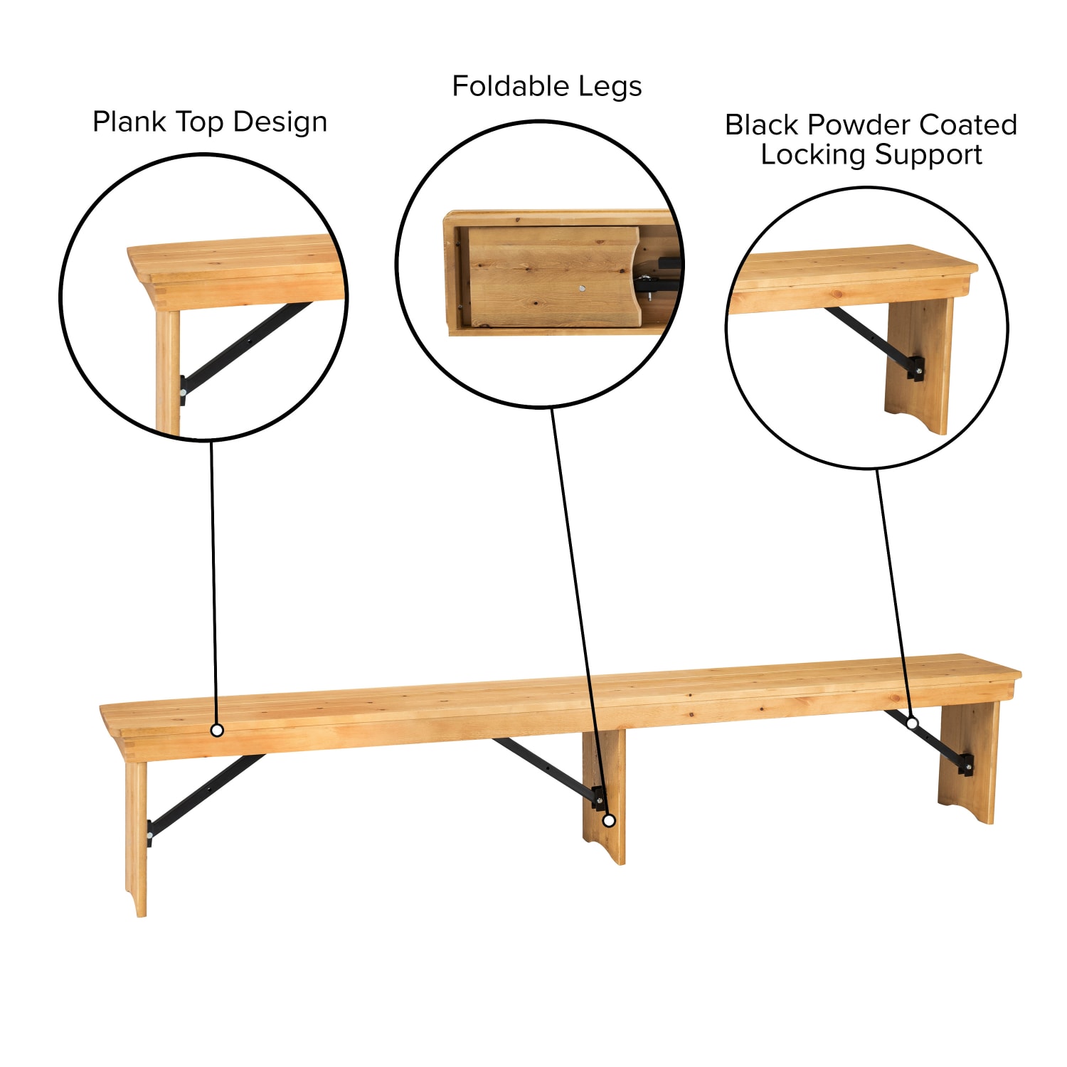 Flash Furniture HERCULES Series Folding Farm Bench 17 34inH x 12inW x 96inD Light Natural PopularChairscom