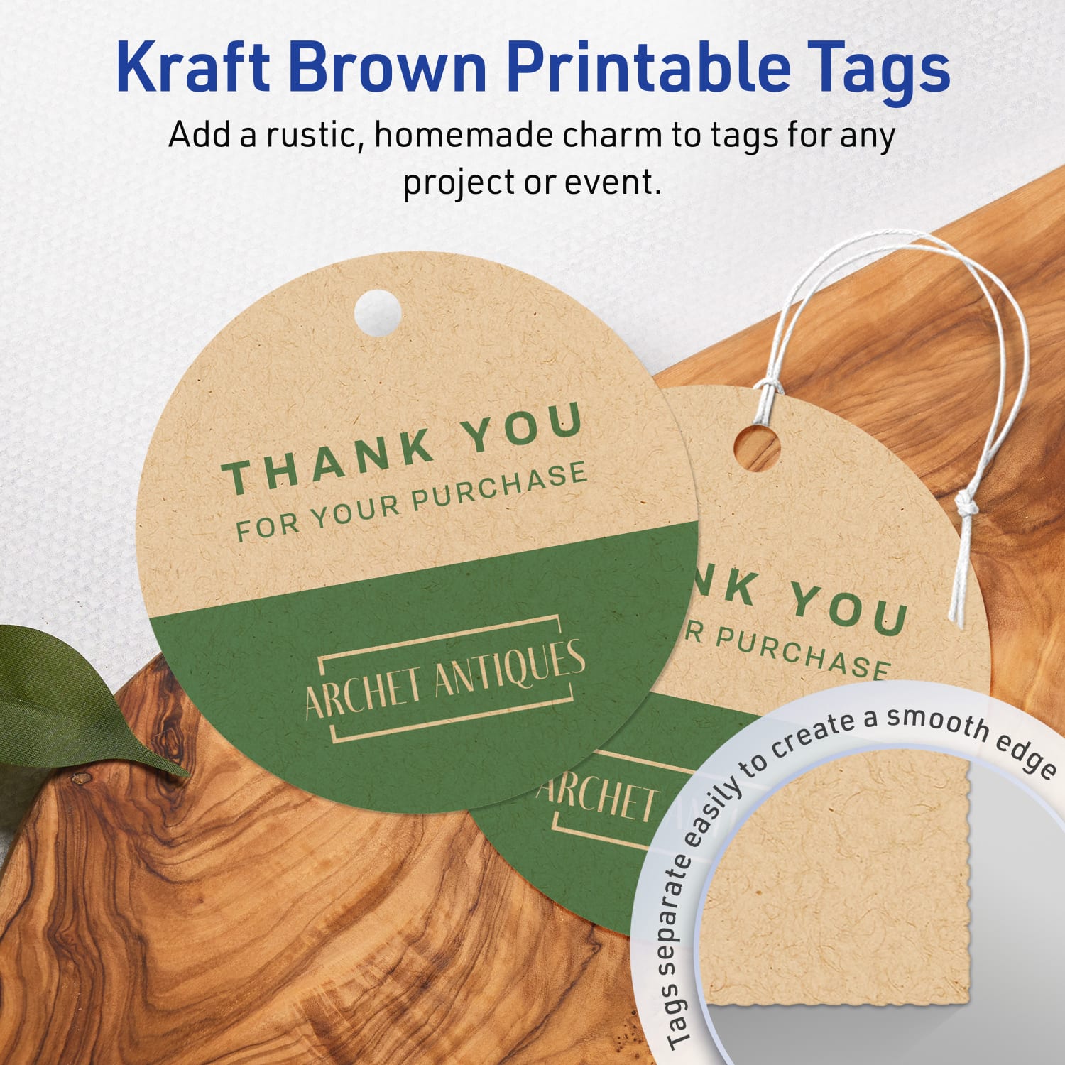 Avery Printable Tags With Sure Feed Technology, Print-To-The-Edge, 3in, Kraft Brown, Pack Of 150 - Image 3