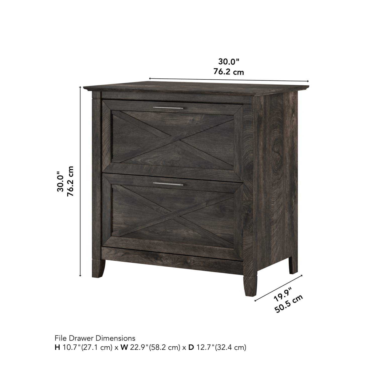 Bush Furniture Key West 30inW x 19-7/8inD Lateral 2-Drawer File Cabinet, Dark Gray Hickory, Standard Delivery - Image 5
