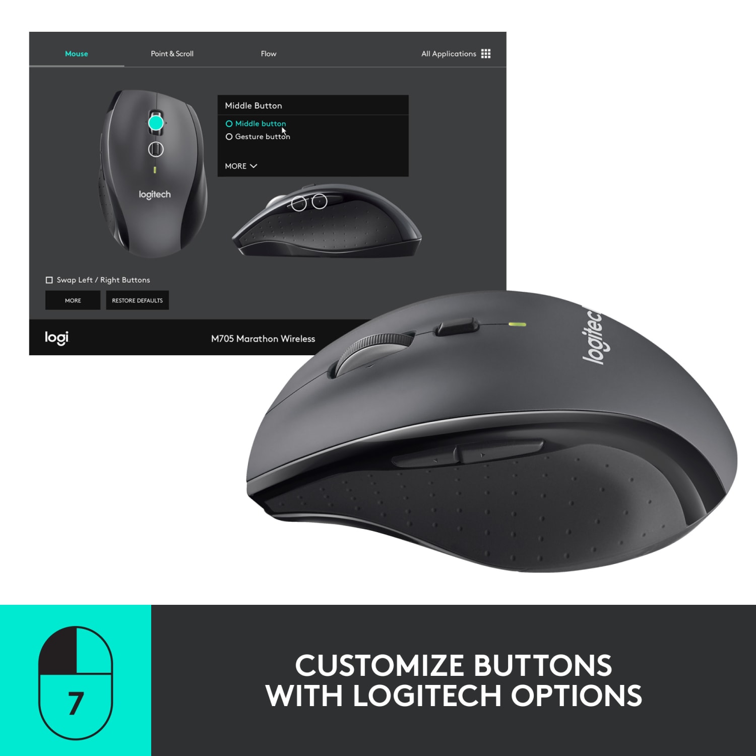 Logitech M705 Marathon Wireless Mouse, Black - Image 5
