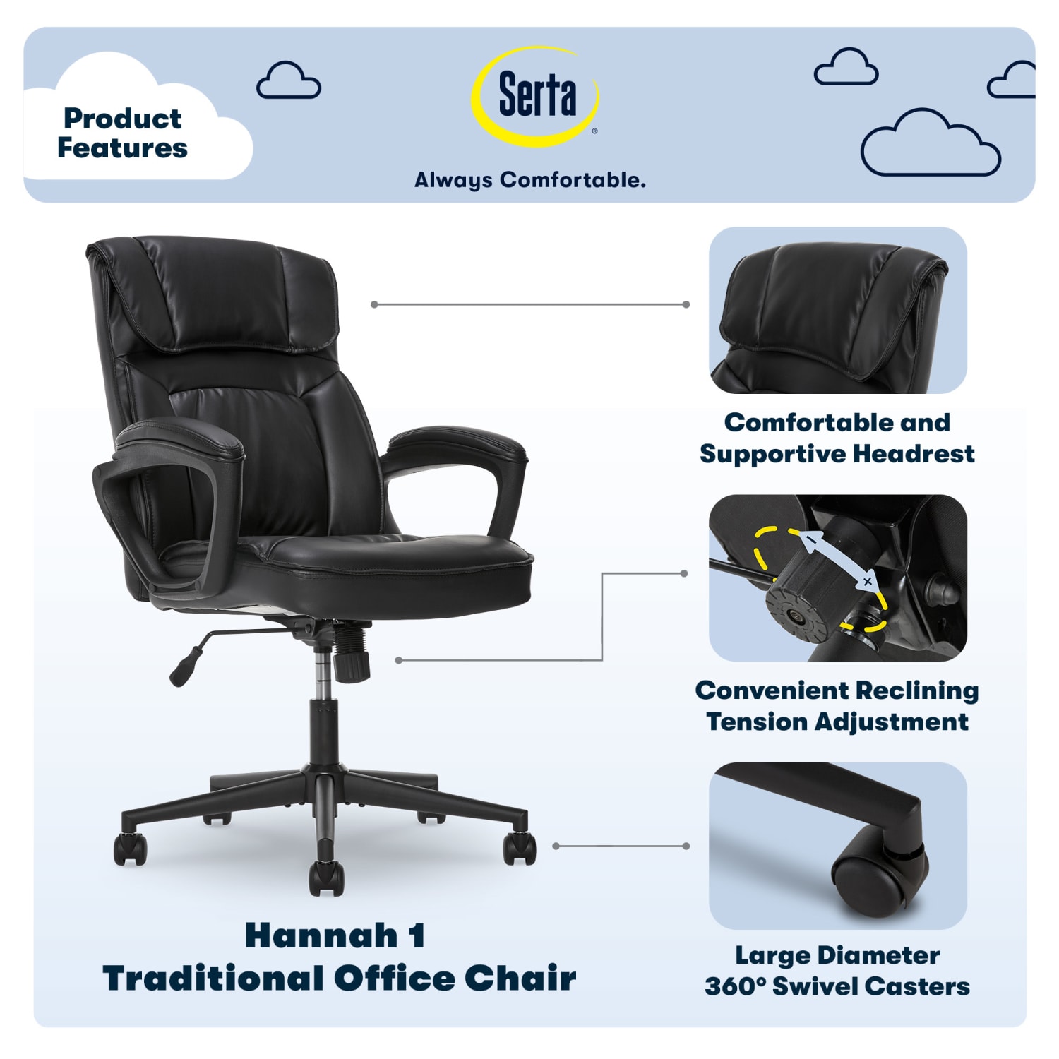 Serta Style Hannah I Bonded Leather HighBack Office Chair Comfort Black PopularChairscom Serta Style Hannah I Bonded Leather High Back Office Chair Comfort Black PopularChairscom