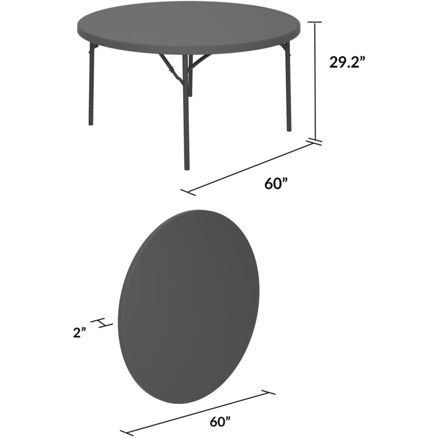 Dorel Zown Commercial Round Blow Mold Fold Table - Round Top - 4 Legs - 750 lb Capacity - 60in Table Top Diameter - 60535SGY1E - Image 6
