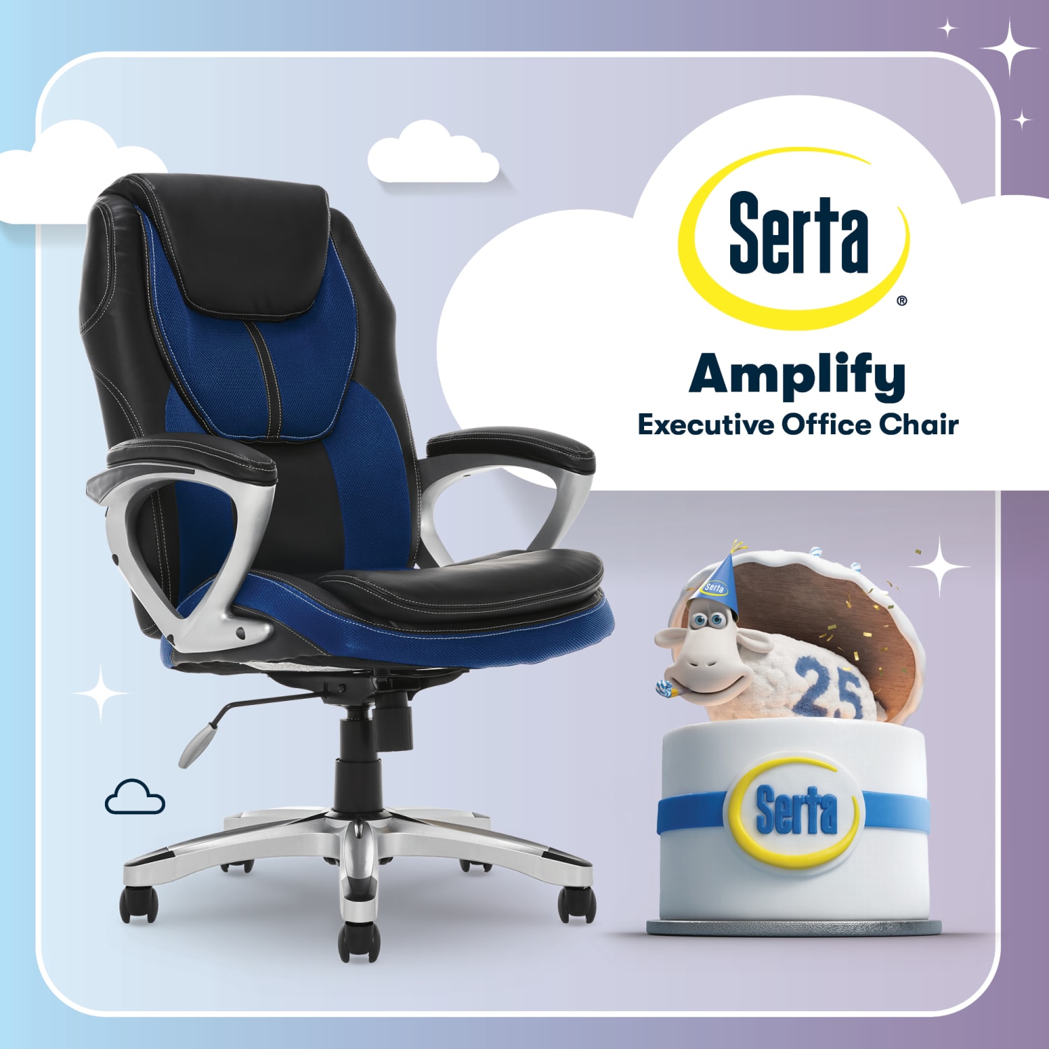Serta Amplify Bonded LeatherMesh High Back Office Chair Streamline BlueSilver PopularChairscom