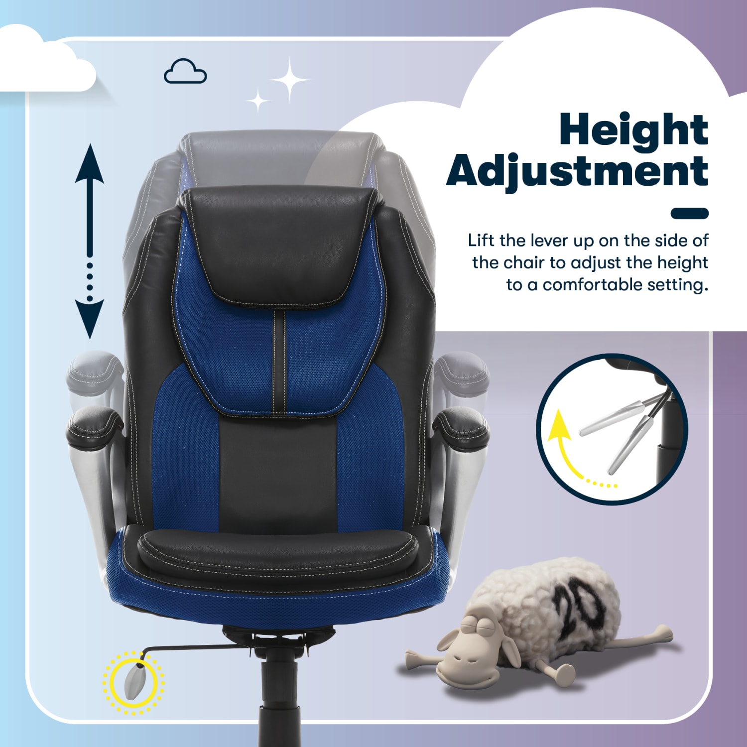Serta Amplify Bonded LeatherMesh High Back Office Chair Streamline BlueSilver PopularChairscom