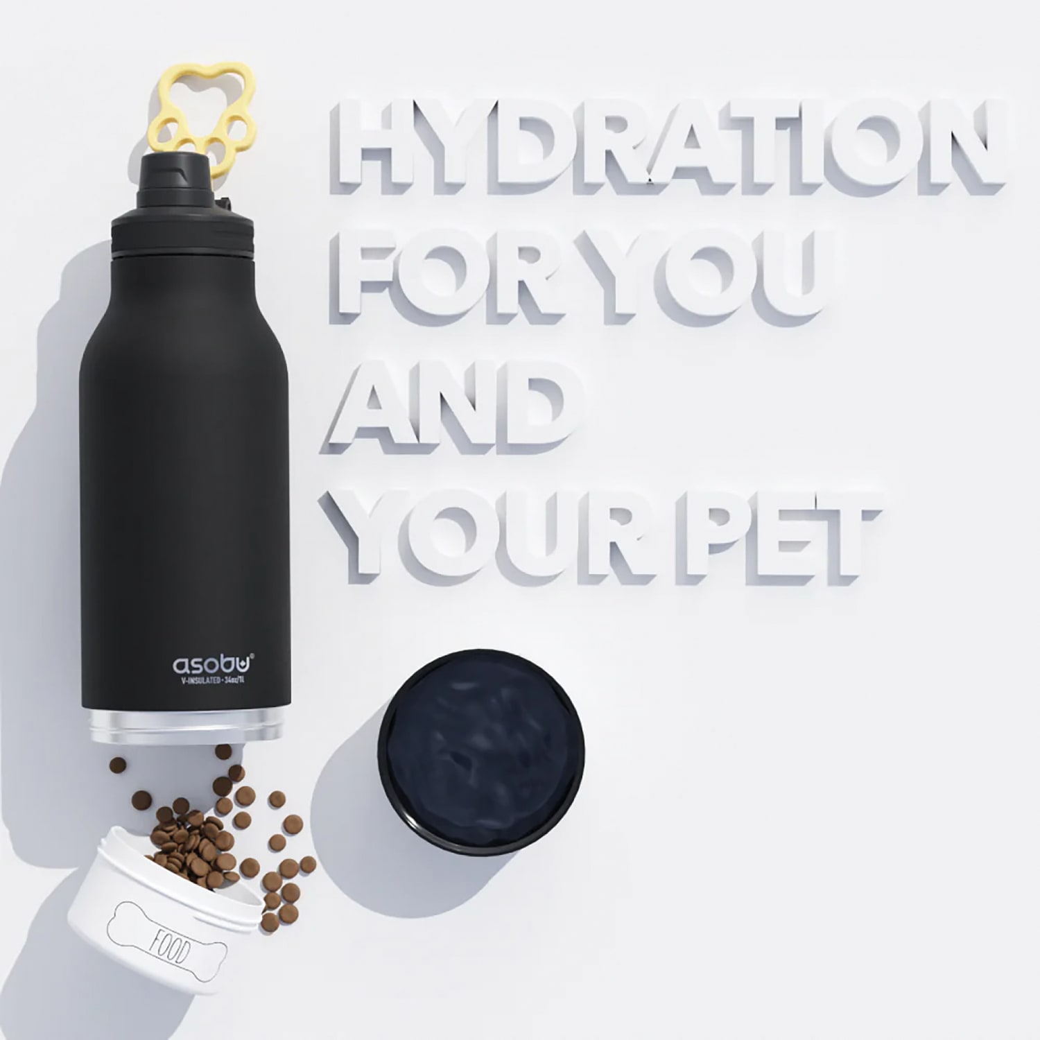 ASOBU Buddy 3-In-1 Water Bottle With Removable Dog Bowl And Food Compartment, 32 Oz, Black - Image 5