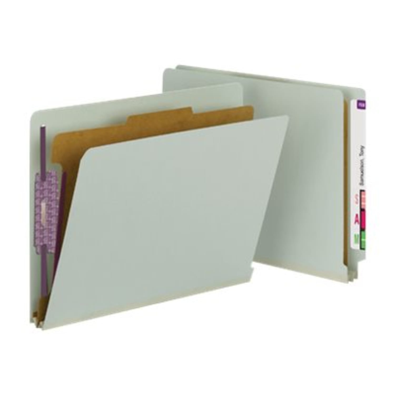Smead Pressboard Classification Folders With SafeSHIELD Fasteners, End-Tab, 1 Divider, Letter Size, Gray/Green, Pack Of 10 - Image 3