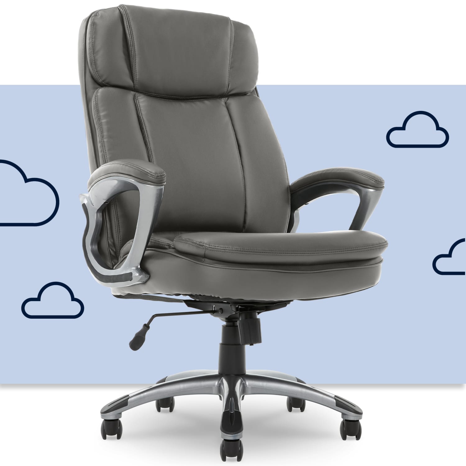 Serta Big And Tall Ergonomic Bonded Leather High-Back Office Chair, Gray/Silver - Image 3