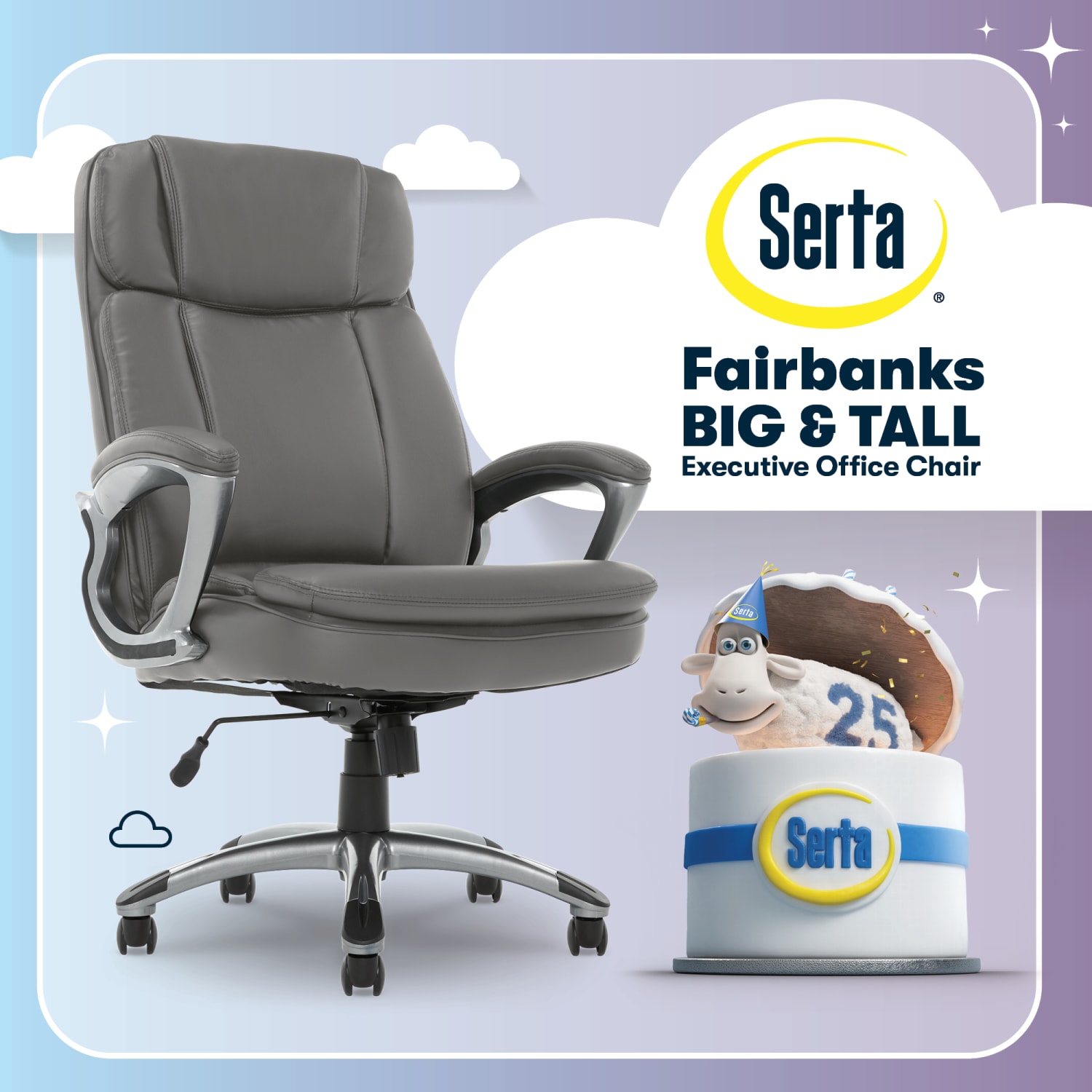 Serta Big And Tall Ergonomic Bonded Leather High-Back Office Chair, Gray/Silver - Image 4