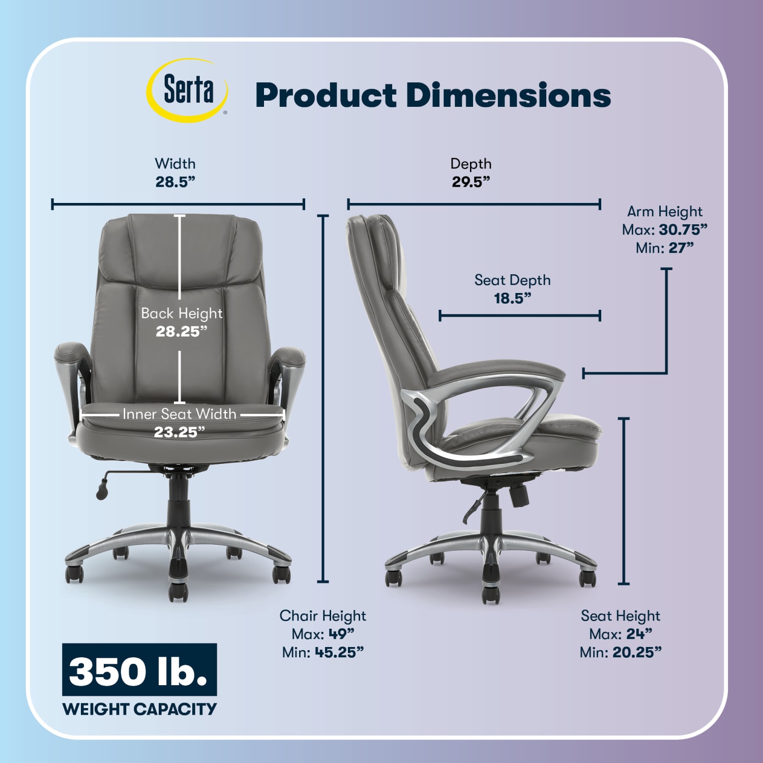 Serta Big And Tall Ergonomic Bonded Leather High Back Office Chair GraySilver PopularChairscom