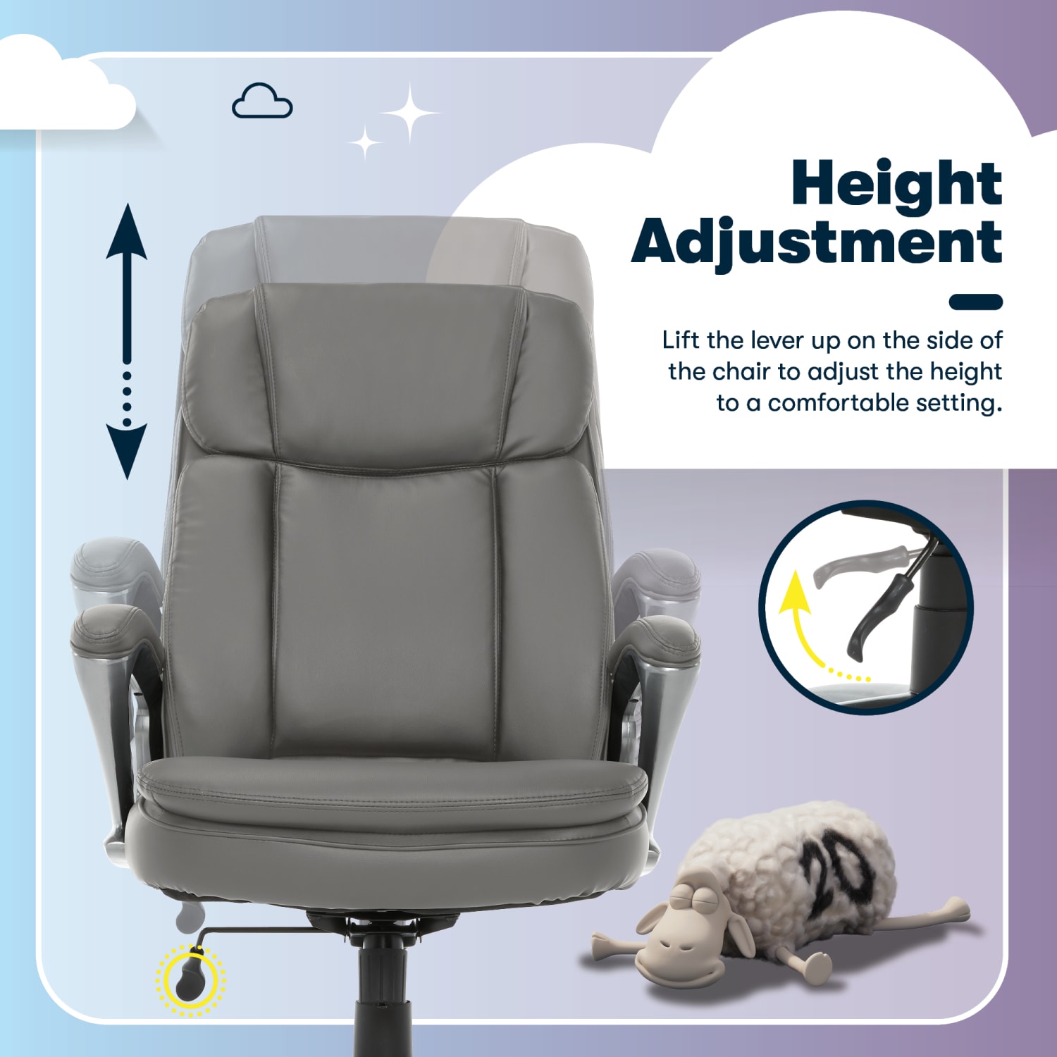Serta Big And Tall Ergonomic Bonded Leather High Back Office Chair GraySilver PopularChairscom