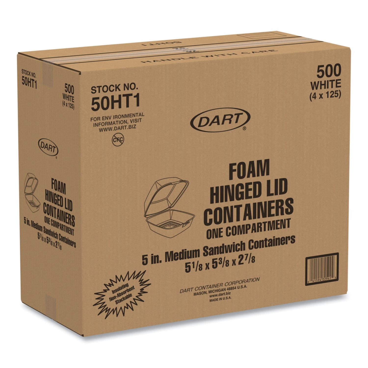 Dart Foam Hinged-Lid Containers, 2-7/8inH x 5-3/8inW x 5-1/2inD, White, Carton Of 500 Containers - Image 3