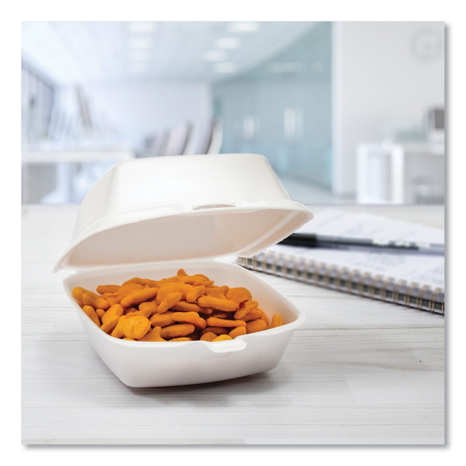 Dart Foam Hinged-Lid Containers, 2-7/8inH x 5-3/8inW x 5-1/2inD, White, Carton Of 500 Containers - Image 5
