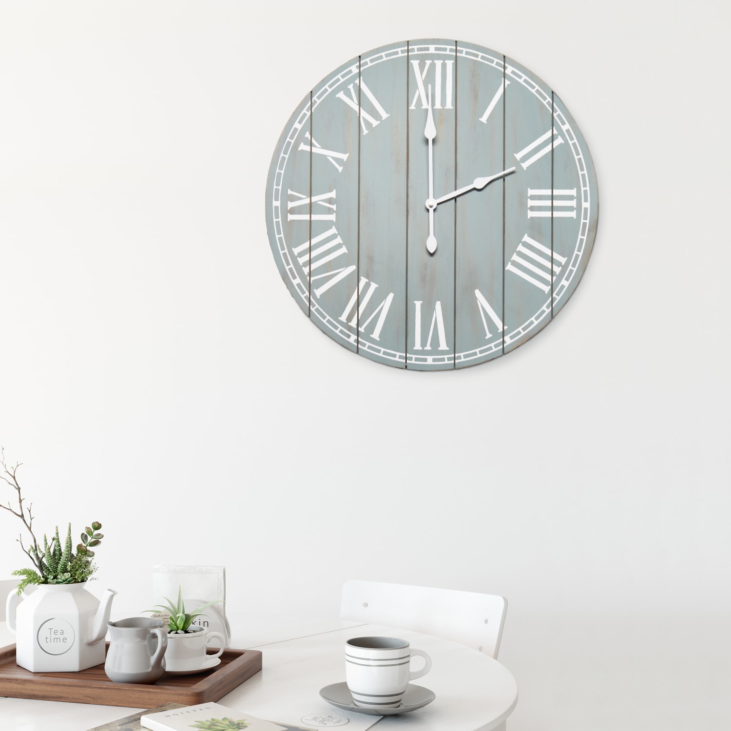 Elegant Designs Wood Plank Rustic Coastal Wall Clock, 23in, Light Blue Wash - Image 5