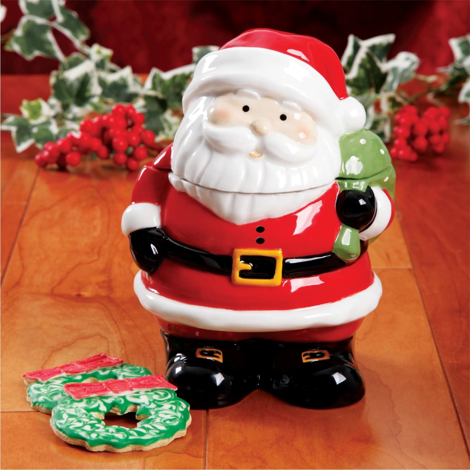 Gibson Home Jovial St. Nick Santa Holiday Cookie Jar, 7-1/2in, Red - Image 6