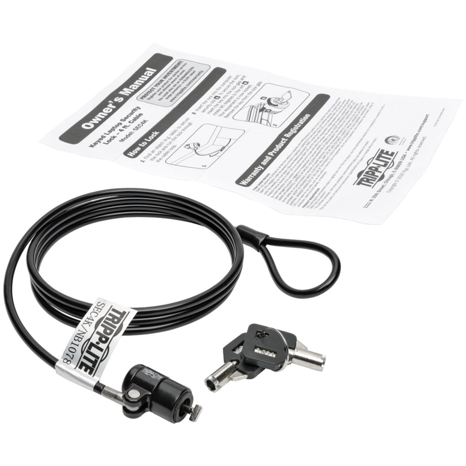 Eaton Tripp Lite Series Security Lock, Keyed, 4 ft. (1.22 m) Cable - Polyvinyl Chloride (PVC), Nickel, Zinc Alloy - 4 ft - SEC4K - Image 5