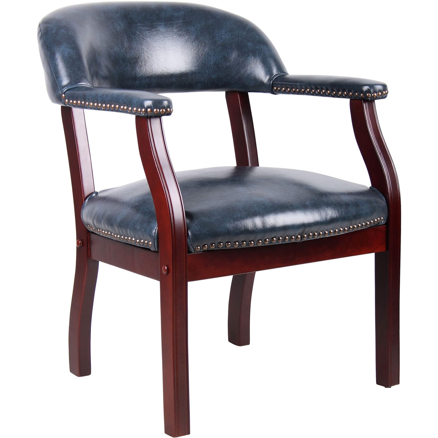Boss Office Products Captains Guest Arm Chair BlueMahogany PopularChairscom