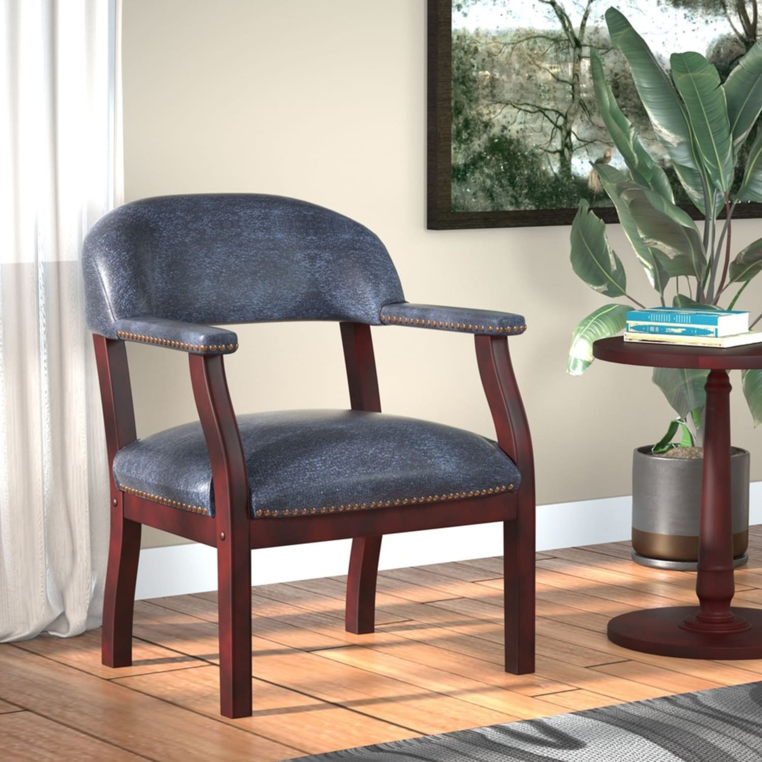 Boss Office Products Captains Guest Arm Chair BlueMahogany PopularChairscom
