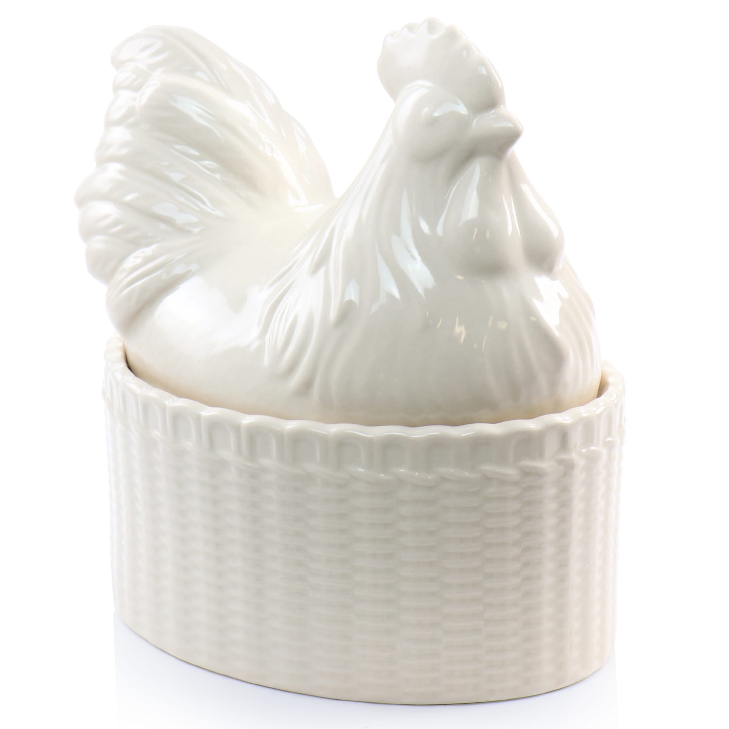 Martha Stewart Stoneware Sculpted Rooster Covered Oval Baker, 6in, Cream - Image 4