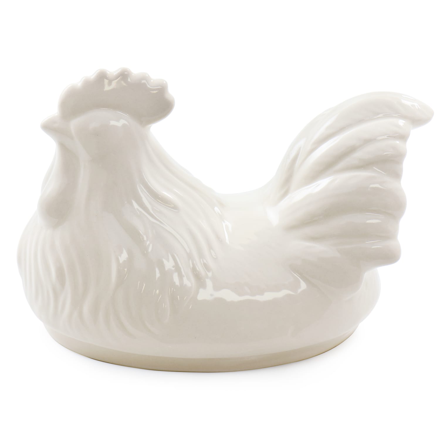 Martha Stewart Stoneware Sculpted Rooster Covered Oval Baker, 6in, Cream - Image 5