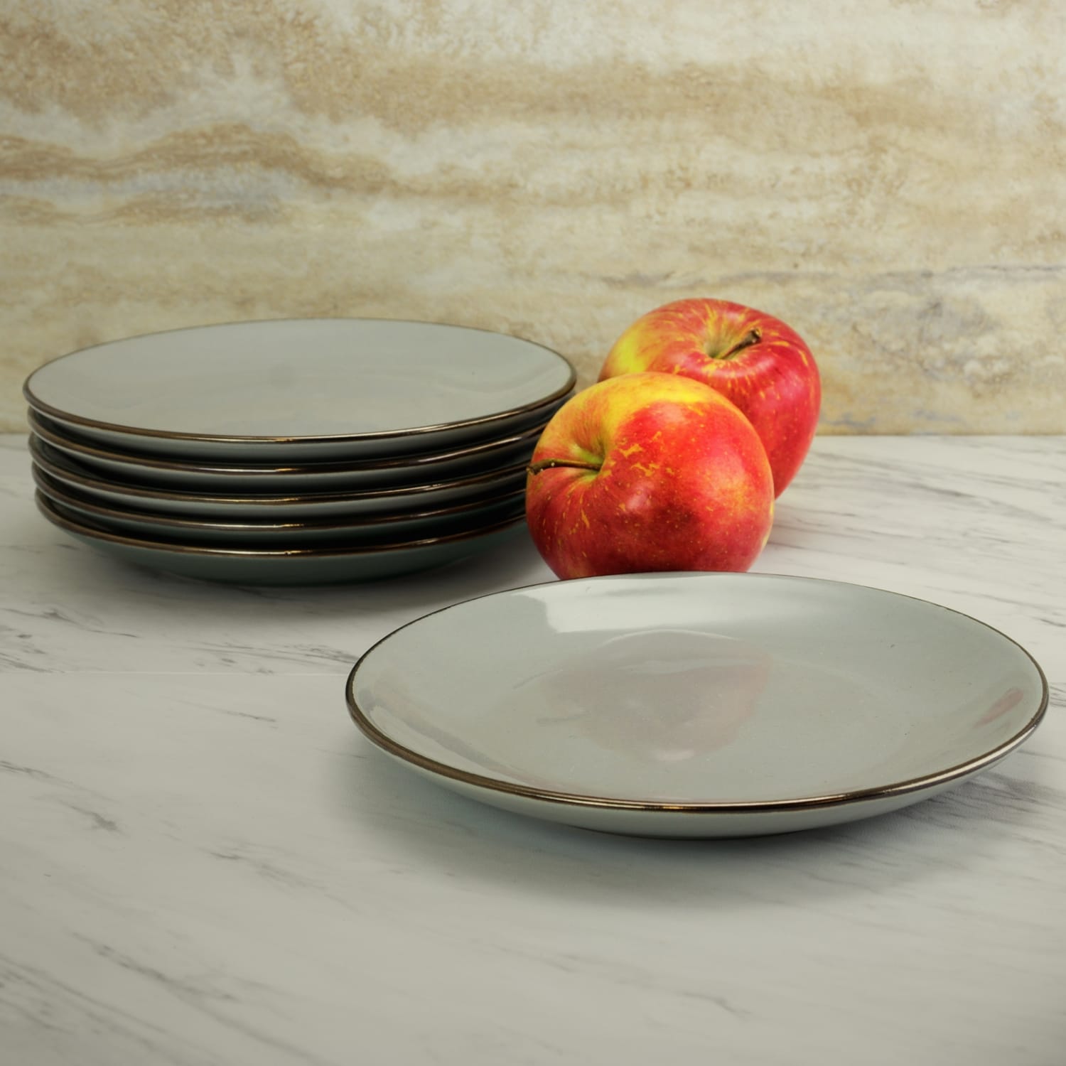 Elama 6-Piece Stoneware Salad Plate Set, Tahitian Sand - Image 5