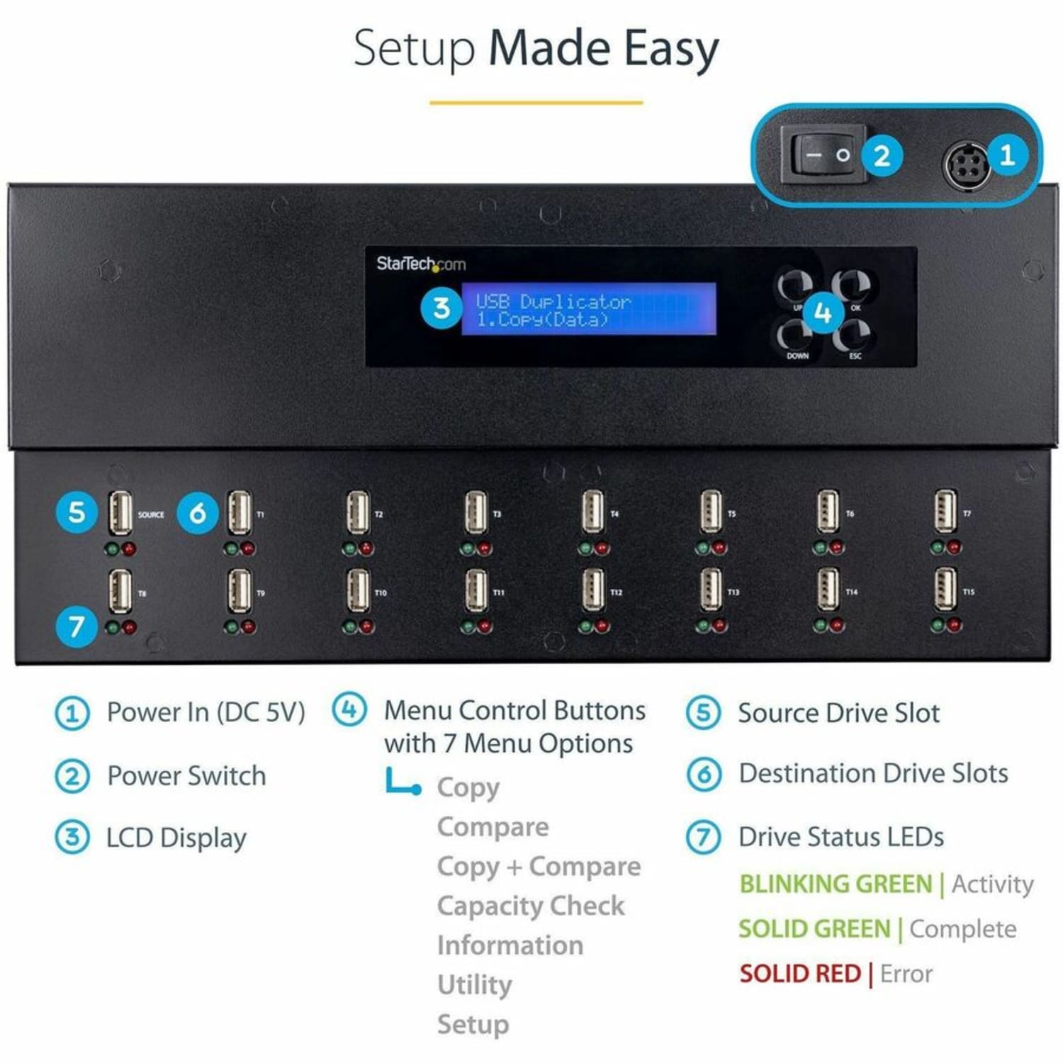 StarTech.com 1:15 Standalone USB Duplicator and Eraser - for USB Flash Drives - Flash Drive Duplicator - USB Copier - USB Thumb Drive Duplicator - Image 5