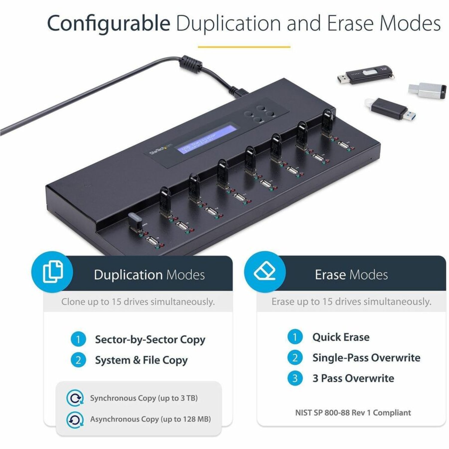 StarTech.com 1:15 Standalone USB Duplicator and Eraser - for USB Flash Drives - Flash Drive Duplicator - USB Copier - USB Thumb Drive Duplicator - Image 6