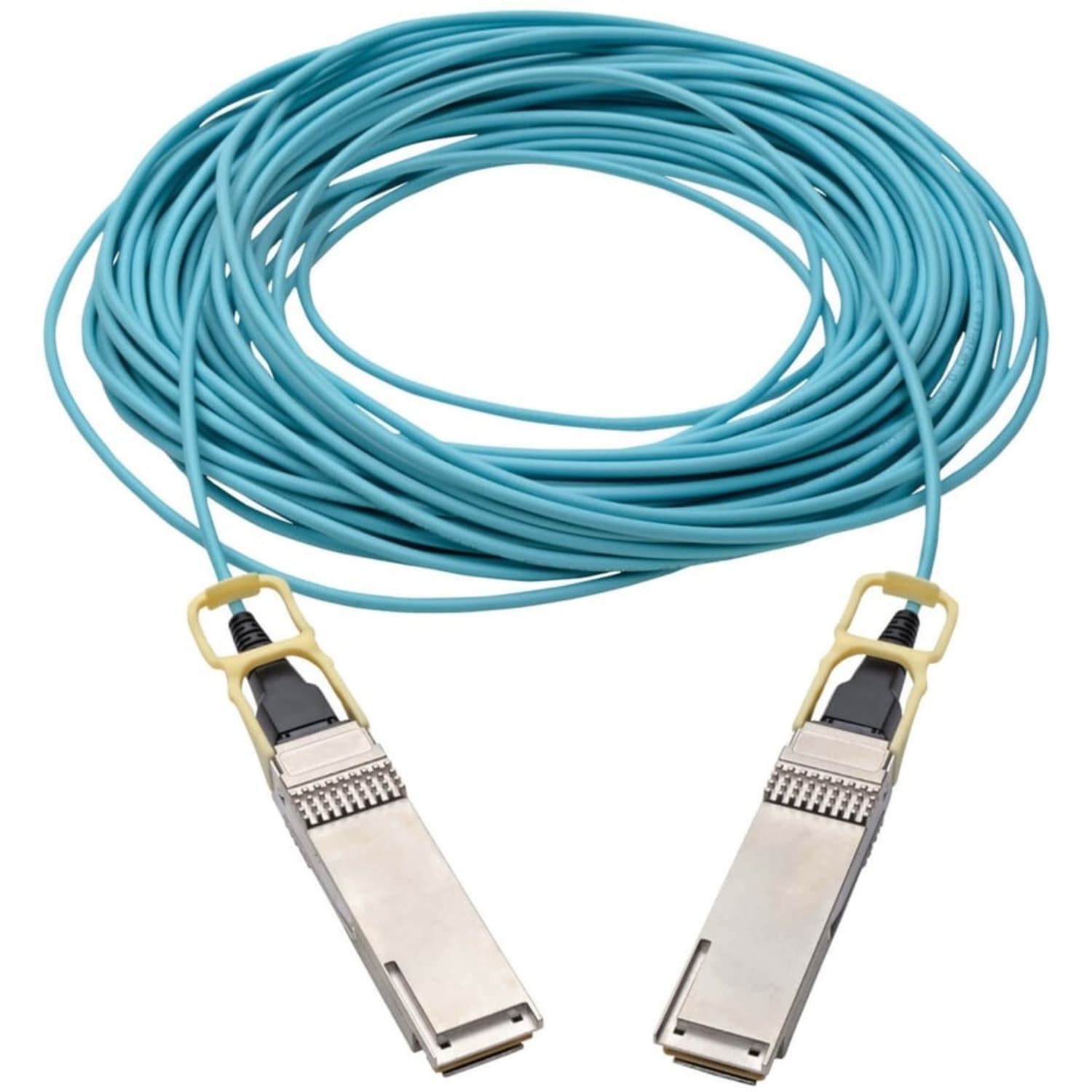 Eaton Tripp Lite Series QSFP28 to QSFP28 Active Optical Cable - 100GbE, AOC, M/M, Aqua, 20M (65.61 ft.) - 100GBase-AOC direct attach cable - QSFP28 to QSFP28 - 20 m - fiber optic - 50 / 125 micron - OM3 - active, plenum - aqua - Image 3