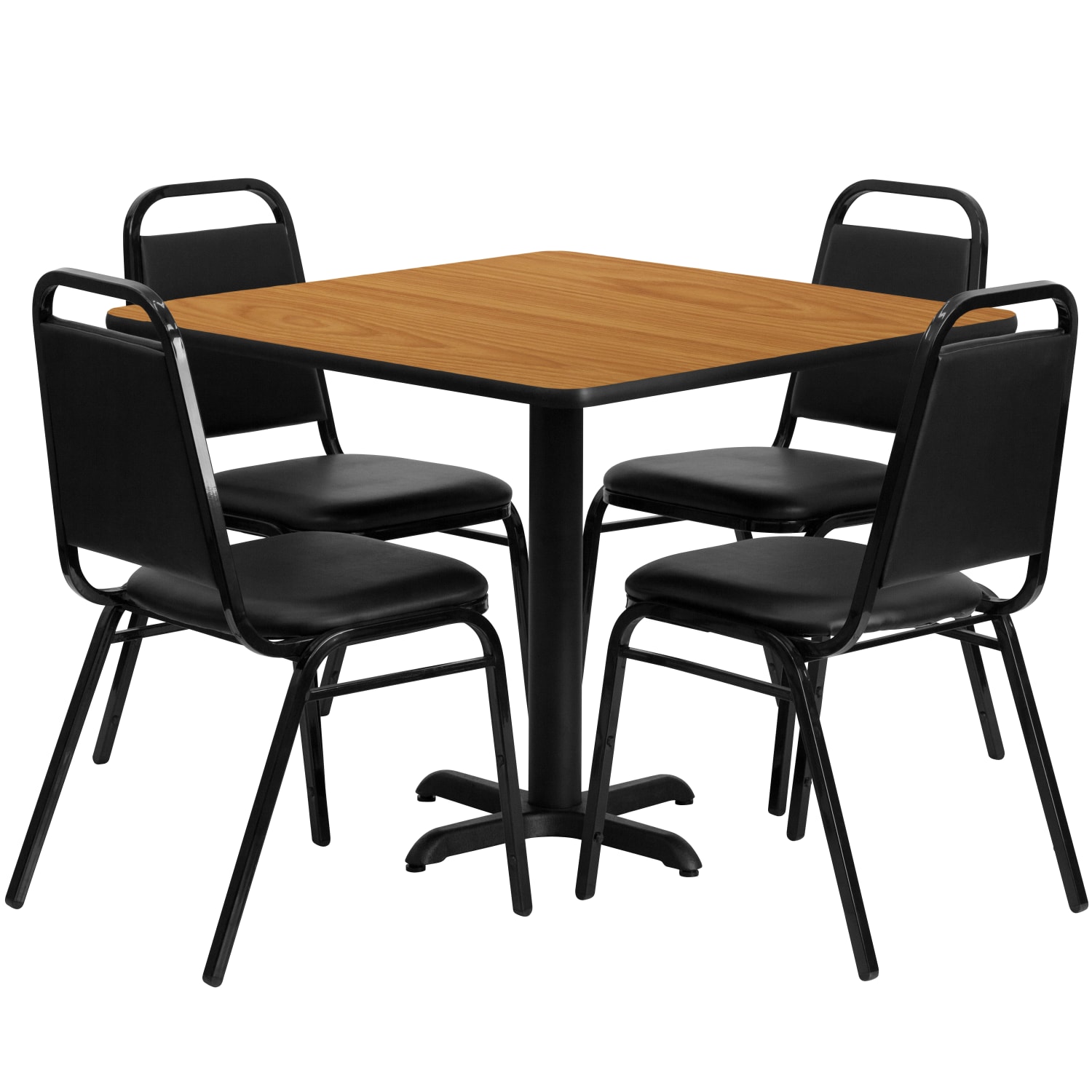 Flash Furniture Square Table With 4 Trapezoidal-Back Banquet Chairs, 30in x 36in, Natural/Black - Image 3