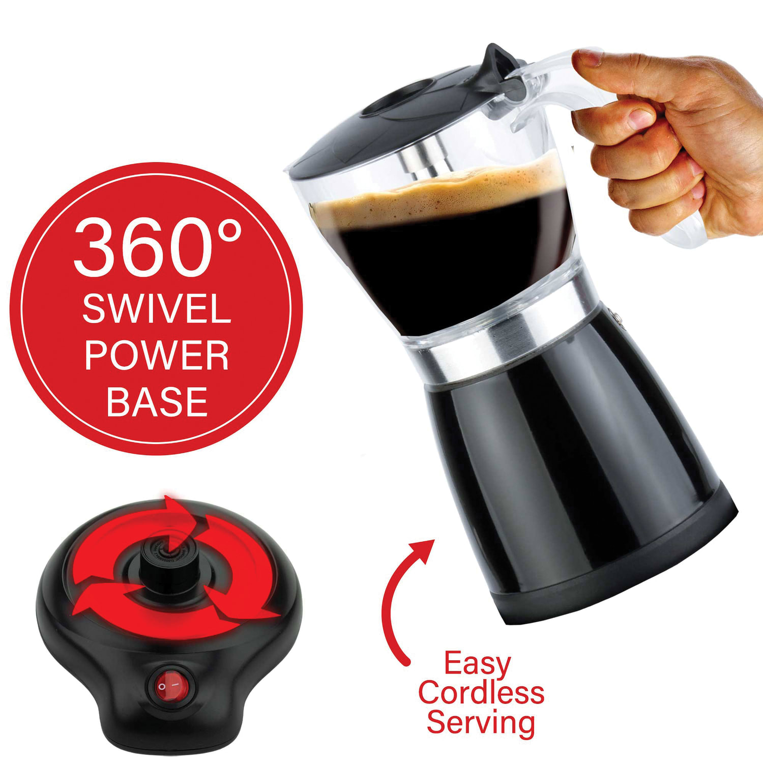 Brentwood 6-Cup Cordless Electric Moka Pot Espresso Machine, Black - Image 5