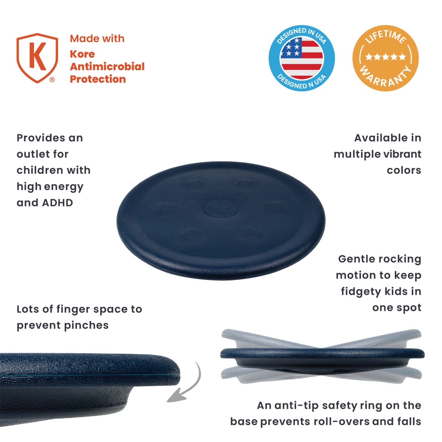 Kore Design Floor Wobbler Balance Disc, 3inH x 19-1/8inW x 19-1/8inD, Dark Blue - Image 6