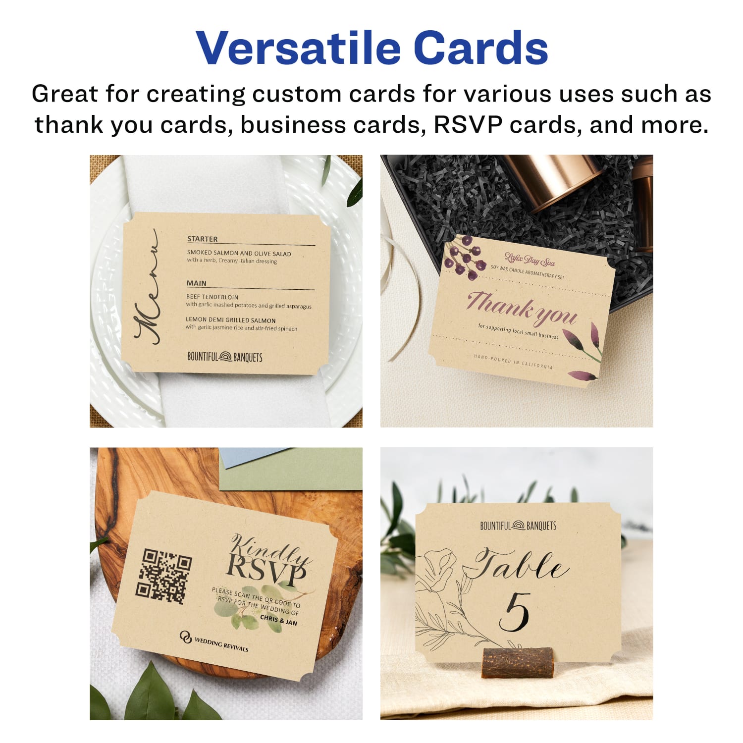 Avery Printable Postcards With Sure Feed Technology, 95278-KMC50, Rectangle Scalloped, 4.25in x 5.5in, Kraft Brown, Pack Of 100 - Image 4