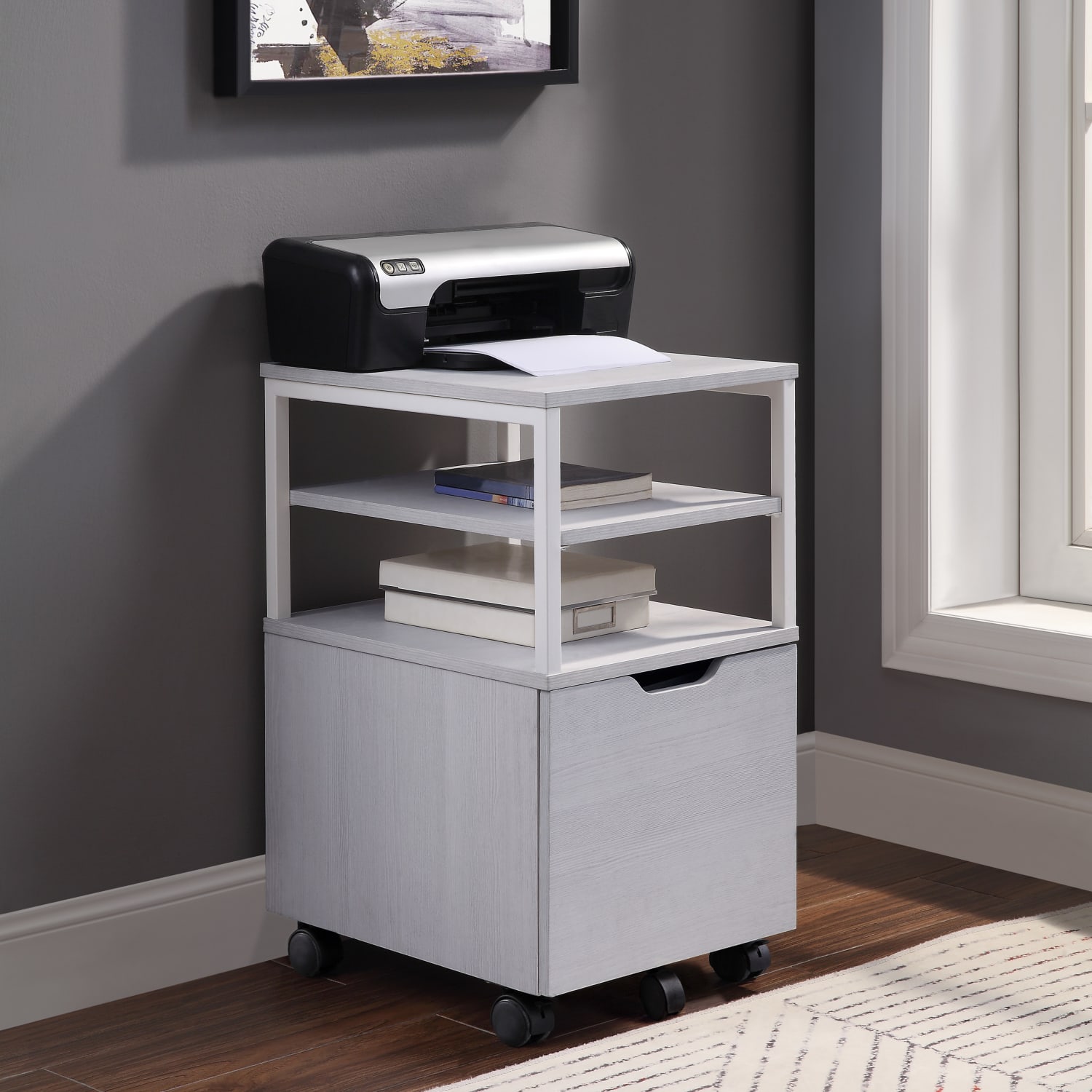 Office Star Contempo 20inD Vertical Mobile File Cabinet, White Oak - Image 5