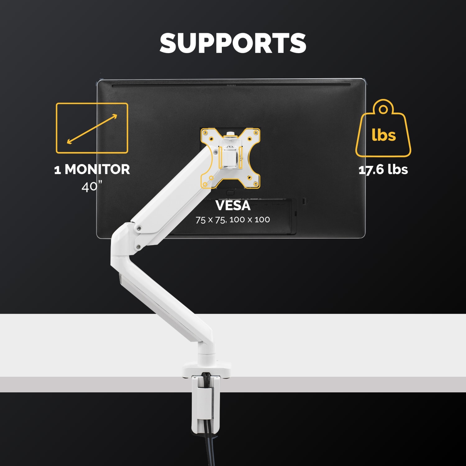 Fellowes Platinum Series Gas Spring Single Monitor Arm, White - Image 3