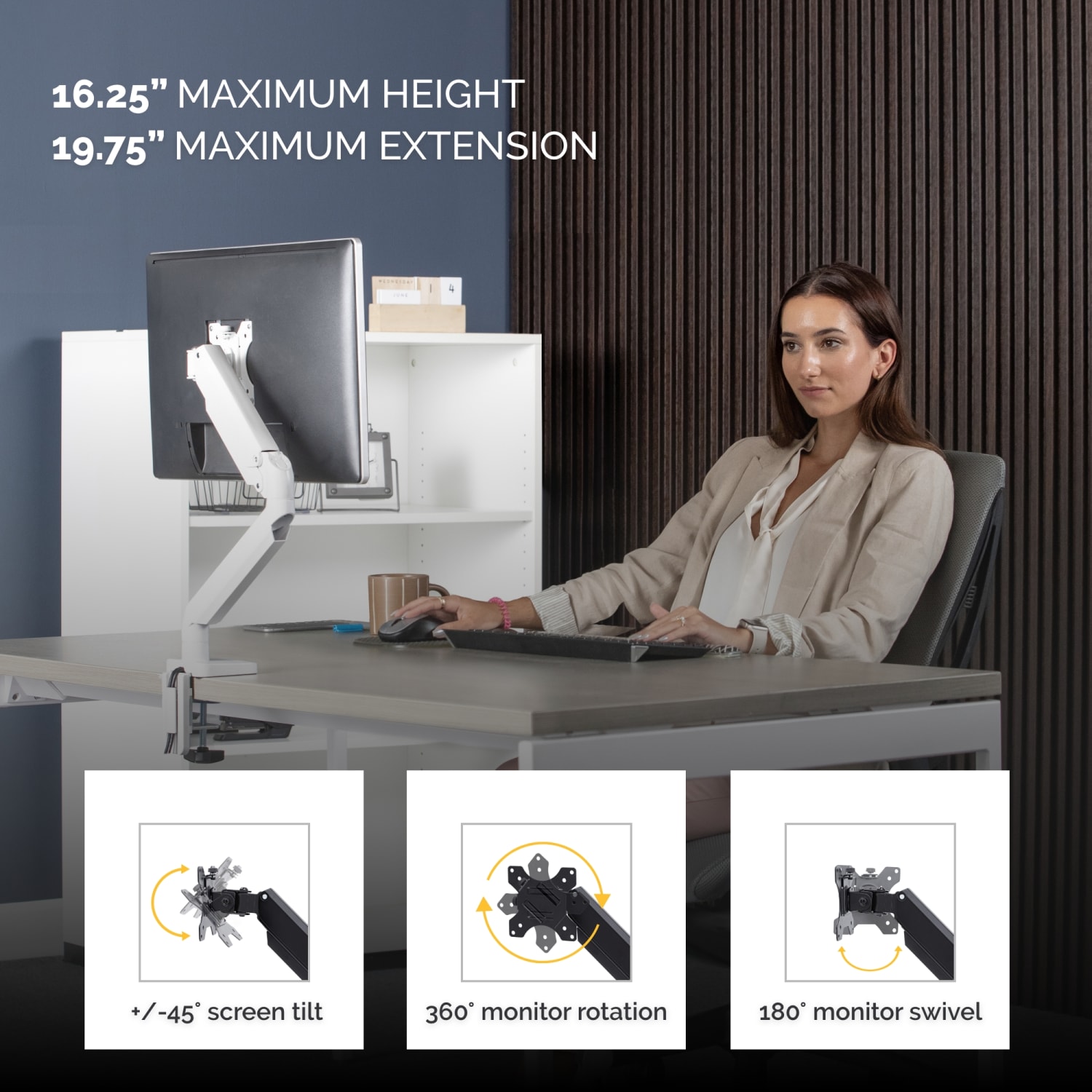 Fellowes Platinum Series Gas Spring Single Monitor Arm, White - Image 4