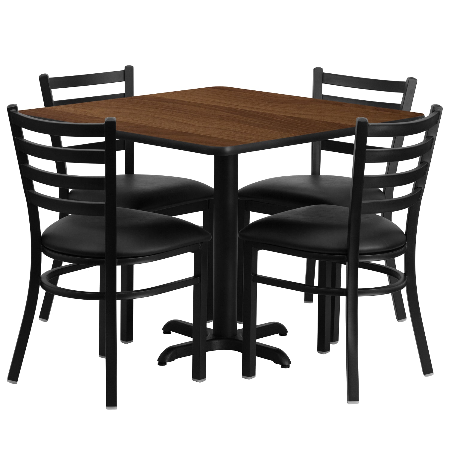 Flash Furniture Square Table With X-Base And 4 Ladder-Back Chairs, 30in x 36in, Walnut/Black - Image 3