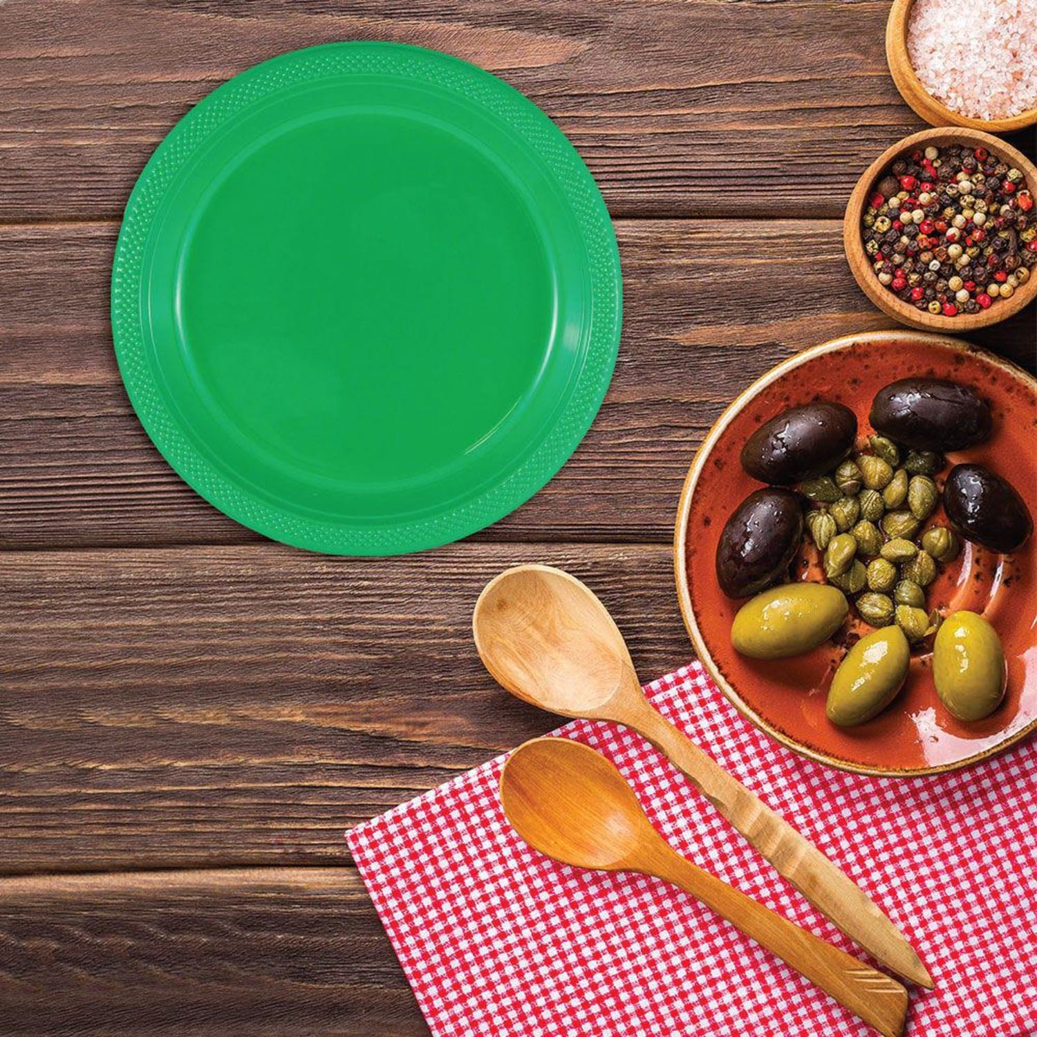 JAM PAPER Round Plastic Party Plates, Medium, 9 inch, Green, 20/Pack - Image 5