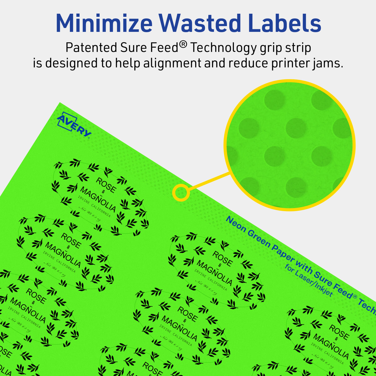Avery Print-To-The-Edge Labels With Sure Feed Technology And Easy Peel Label Feature, 94053-NGP20, Oval, 1in x 2in, Matte Neon Green, Pack of 480 - Image 5