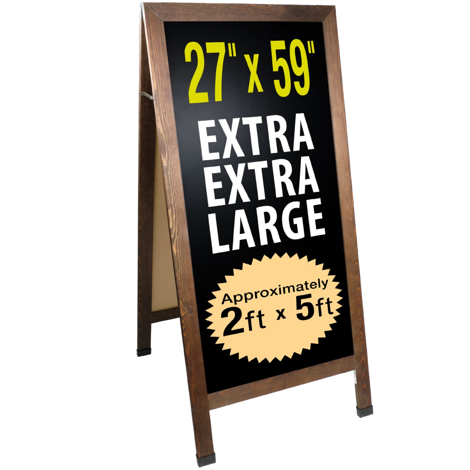 Excello Global Products Double-Sided A-Frame Magnetic Indoor/Outdoor Chalkboard Sign, Porcelain, 59in x 27in, Brown Wood Frame - Image 3